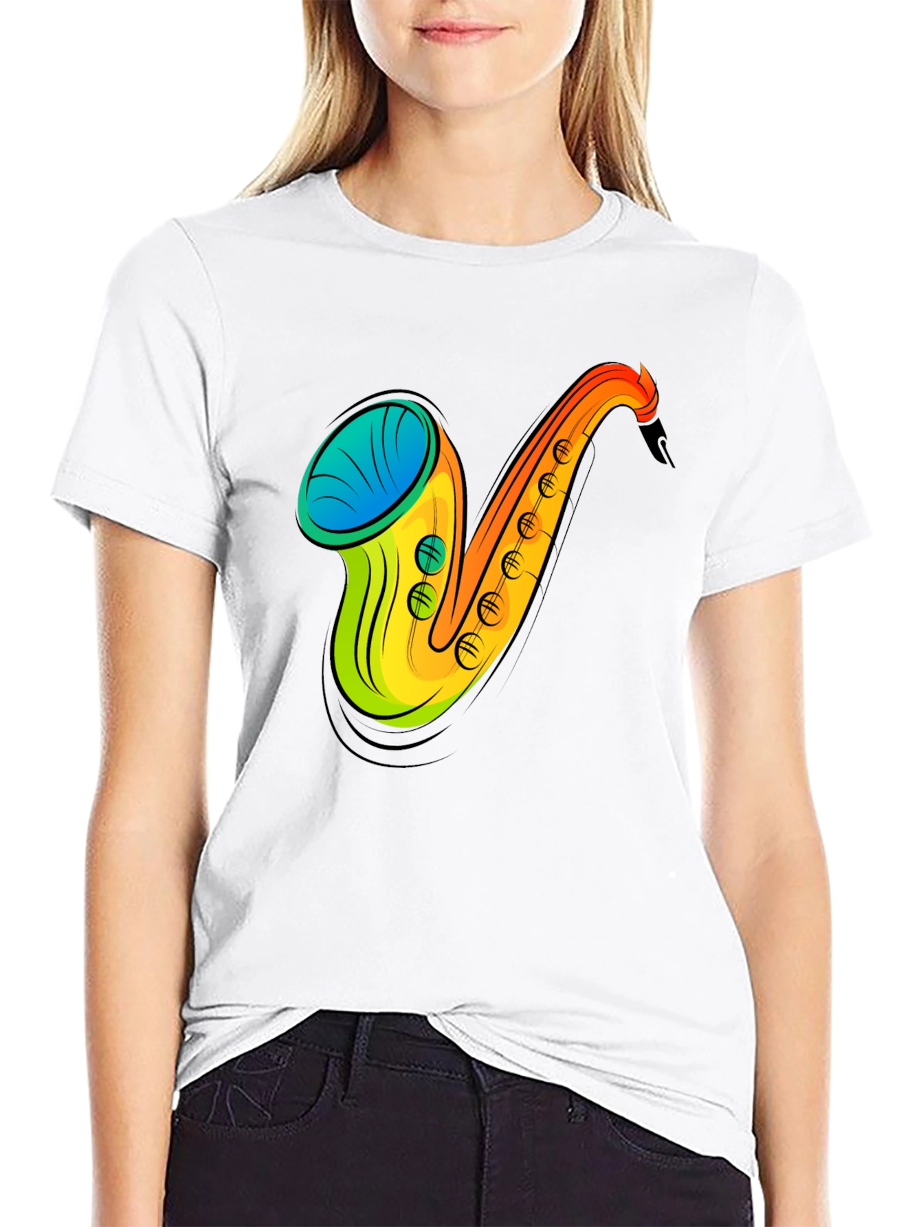 Saxophone Graphic Print Black T-Shirt
