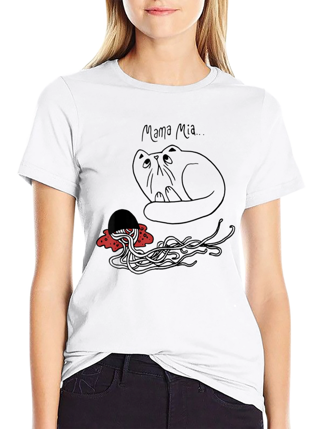 Mama Mia Cat & Spaghetti Graphic T-Shirt