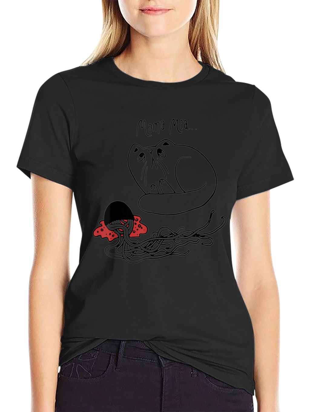 Mama Mia Cat & Spaghetti Graphic T-Shirt