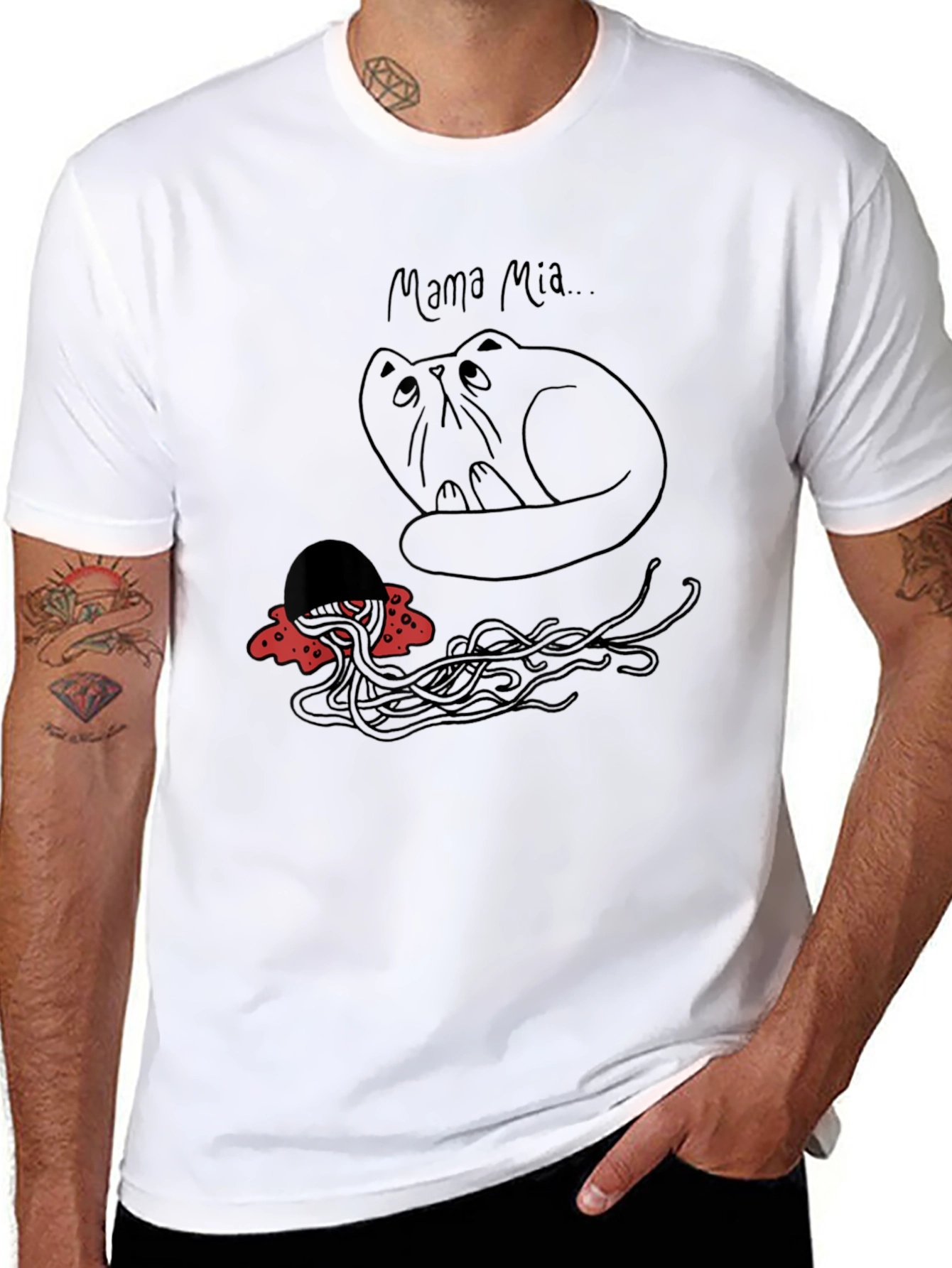 Mama Mia Cat & Spaghetti Graphic T-Shirt
