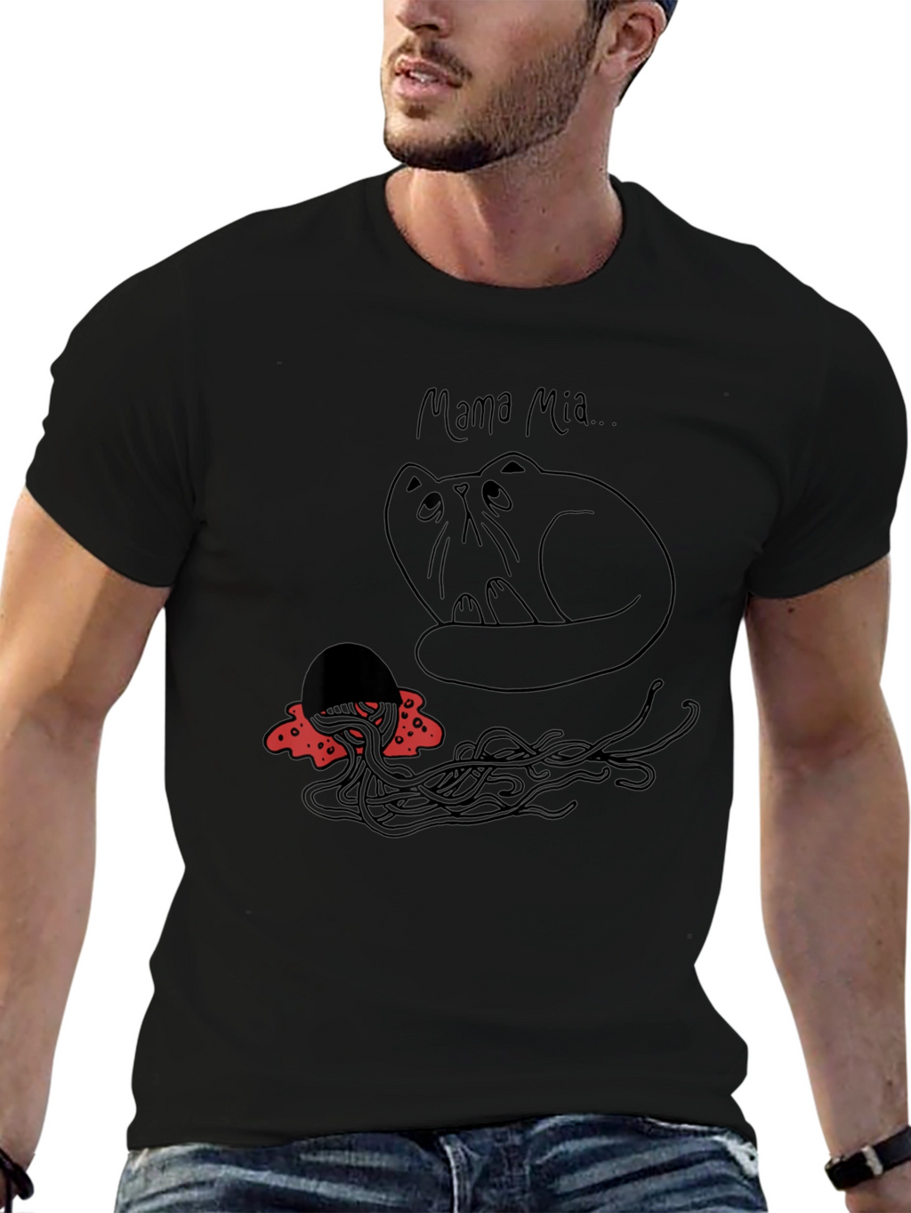 Mama Mia Cat & Spaghetti Graphic T-Shirt