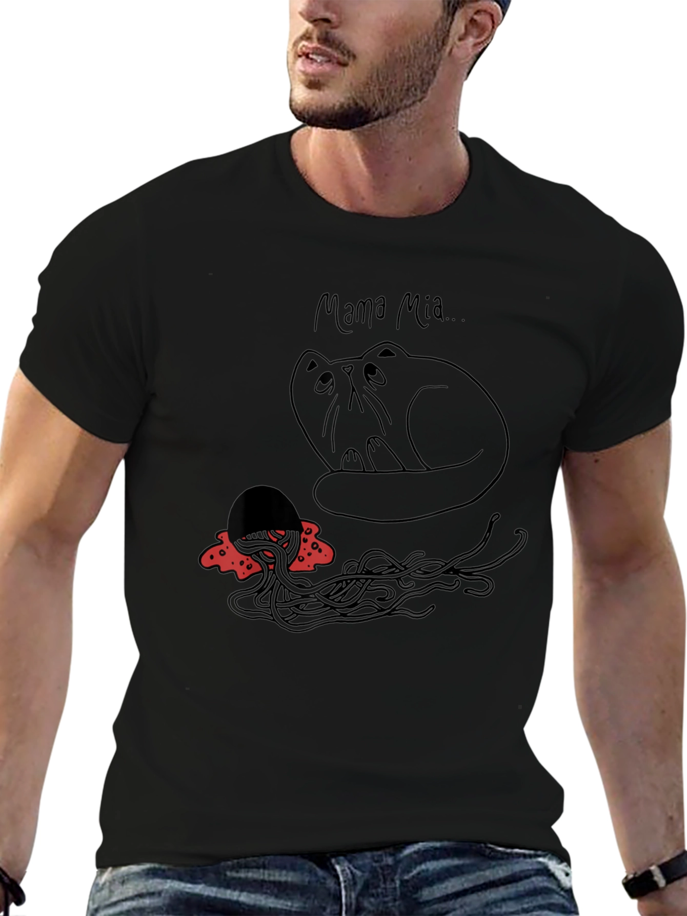 Mama Mia Cat & Spaghetti Graphic T-Shirt