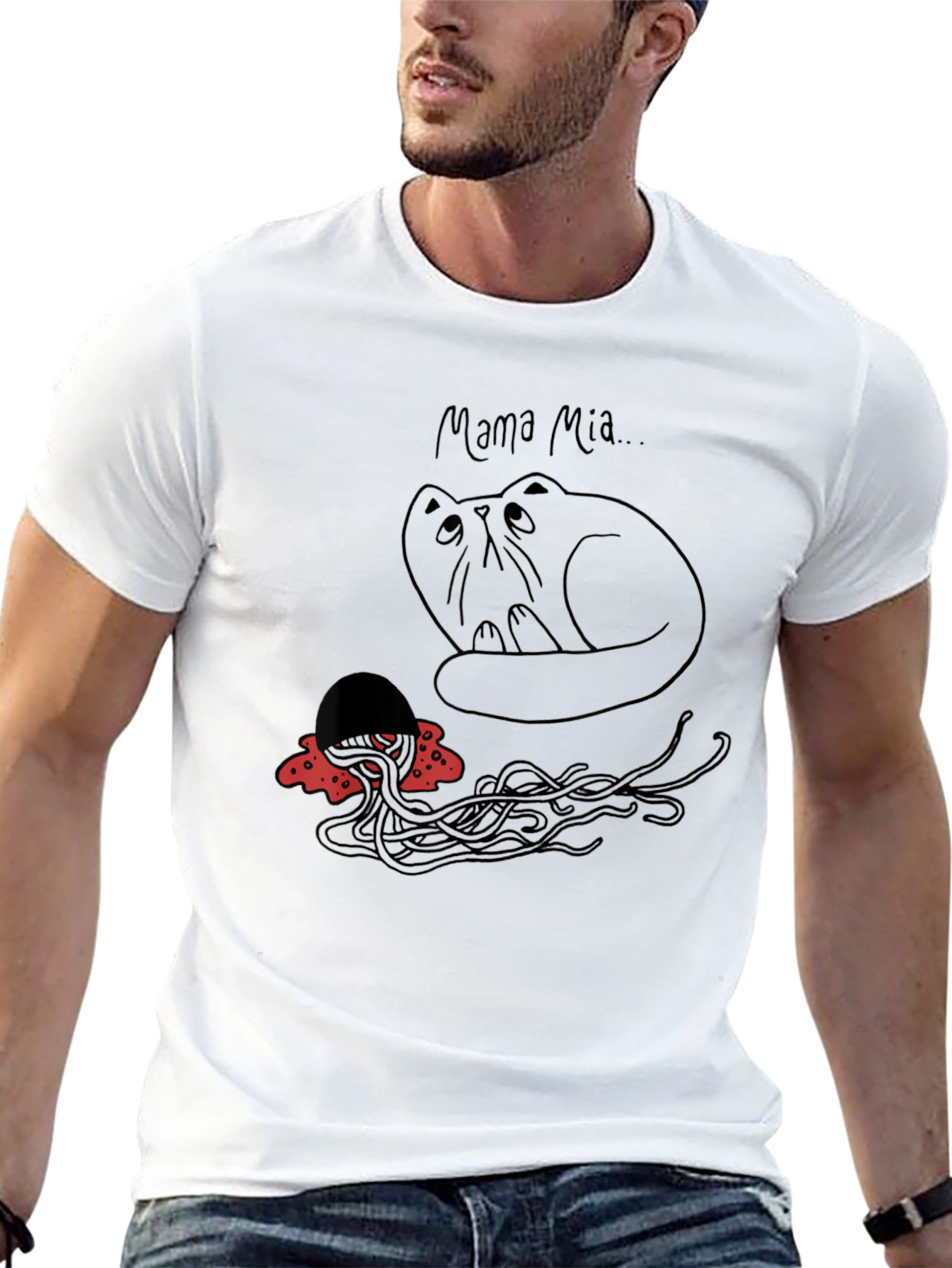 Mama Mia Cat & Spaghetti Graphic T-Shirt