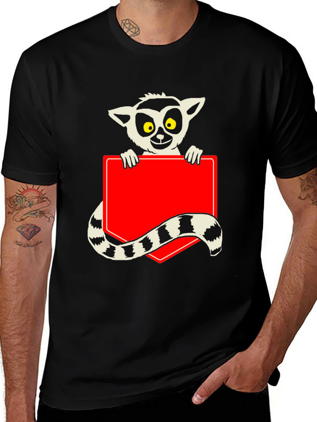 Lemur Graphic Print Black T-Shirt