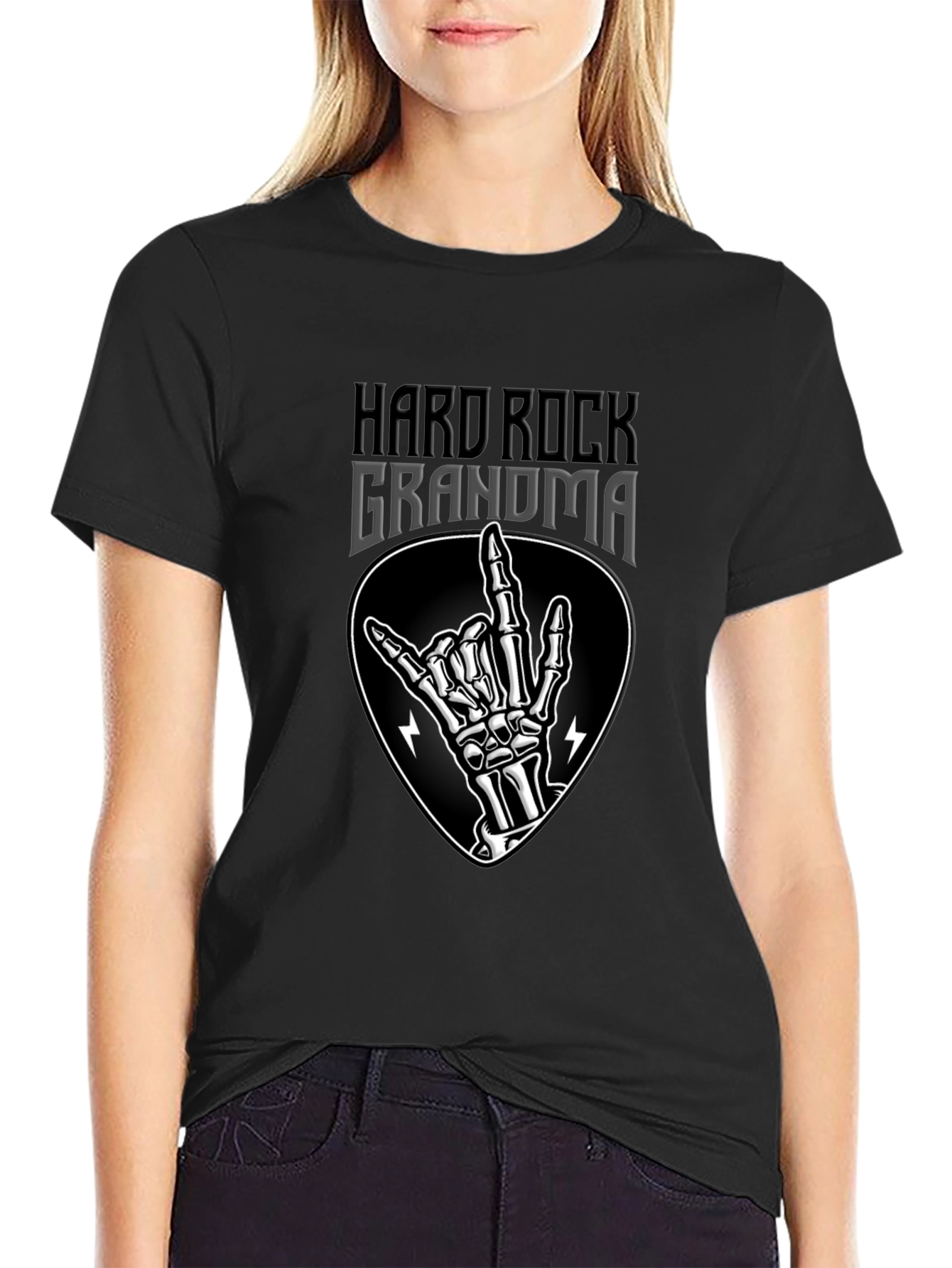 Hard Rock Grandma T-Shirt - Rocker Skeleton Hand Tee