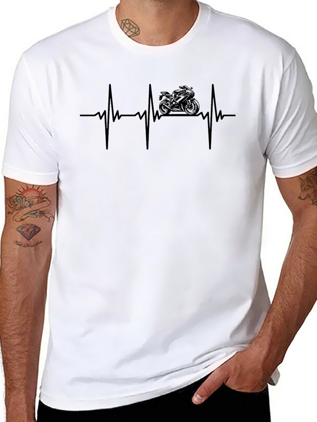 Motorcycle Heartbeat Graphic Tee - Black