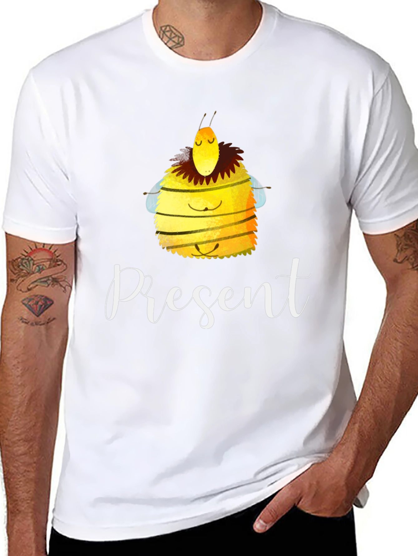 Present Bee Graphic T-Shirt - Black