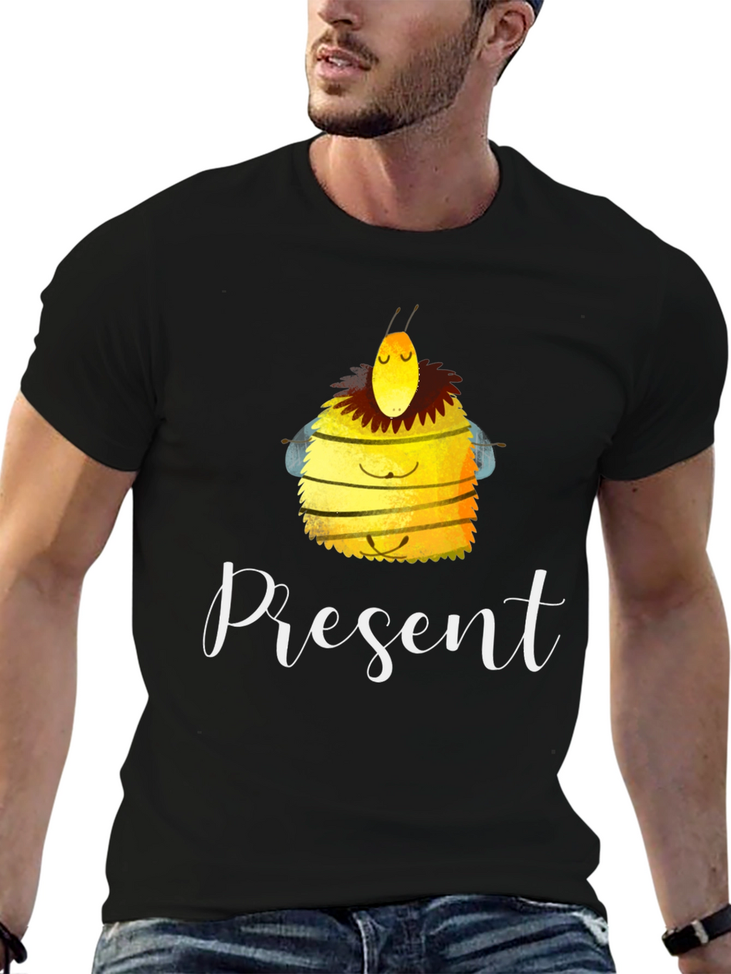 Present Bee Graphic T-Shirt - Black
