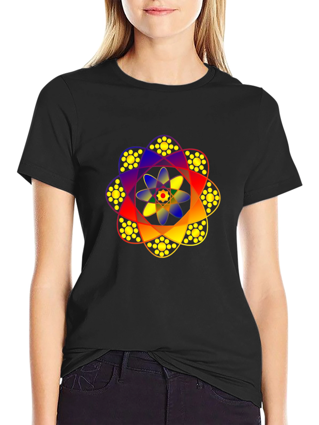 Geometric Mandala Graphic Print Black Tee