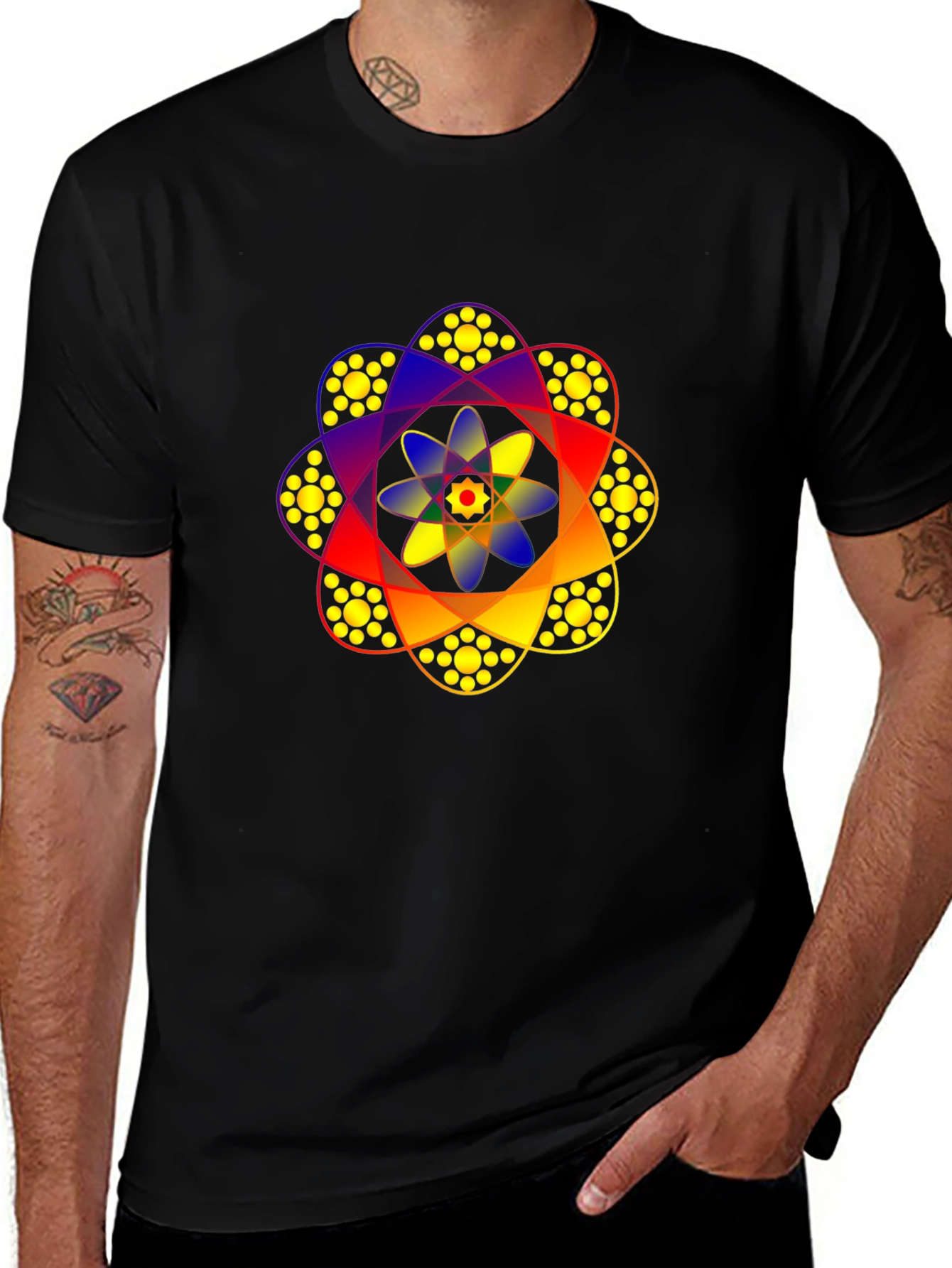 Geometric Mandala Graphic Print Black Tee
