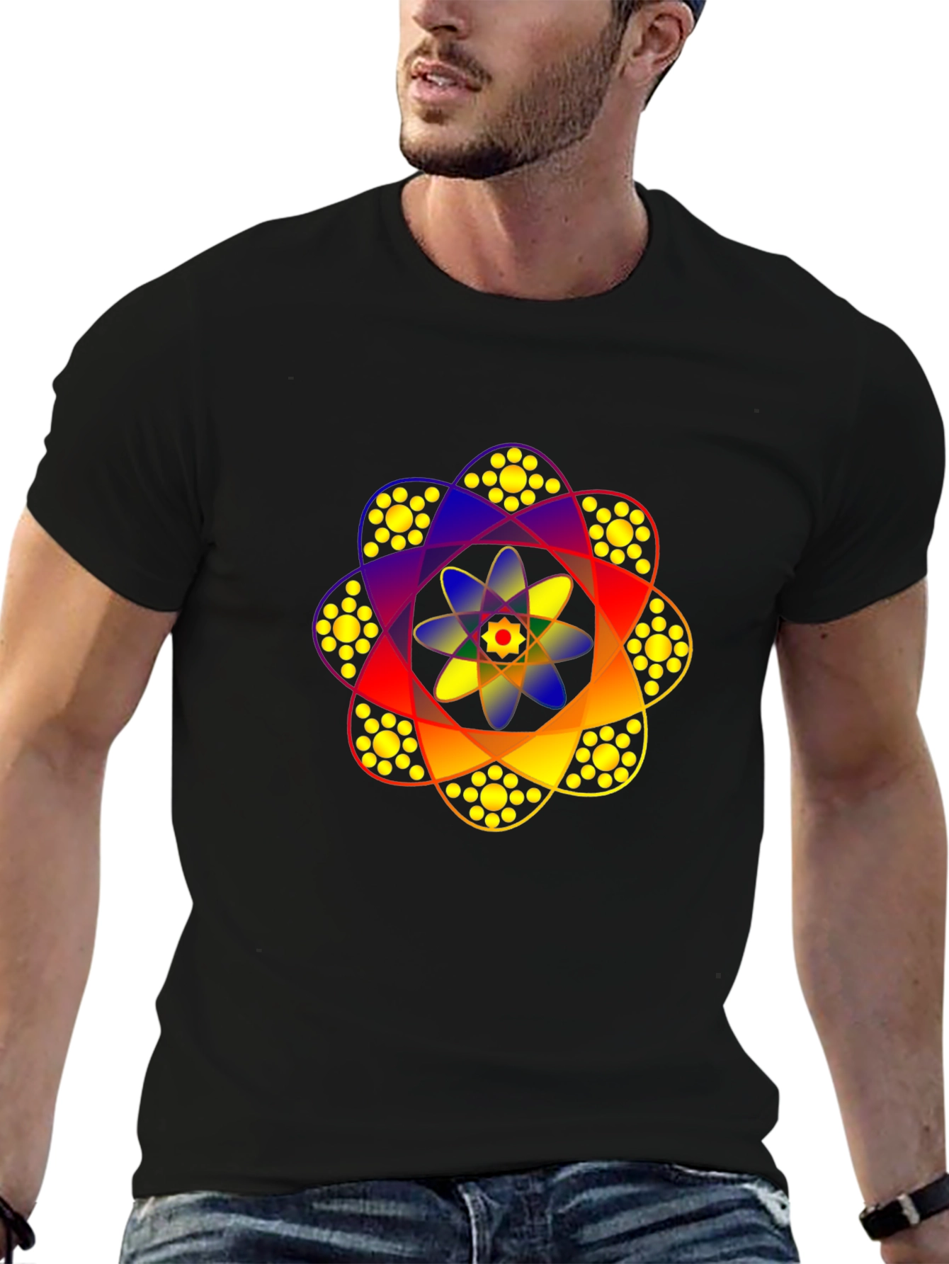 Geometric Mandala Graphic Print Black Tee
