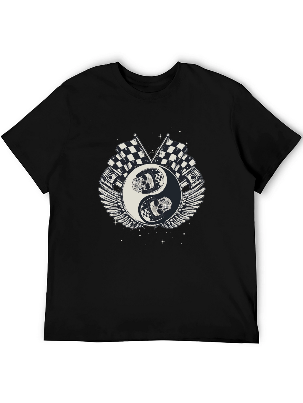 Yin Yang Skull Racing Flags Graphic T-Shirt
