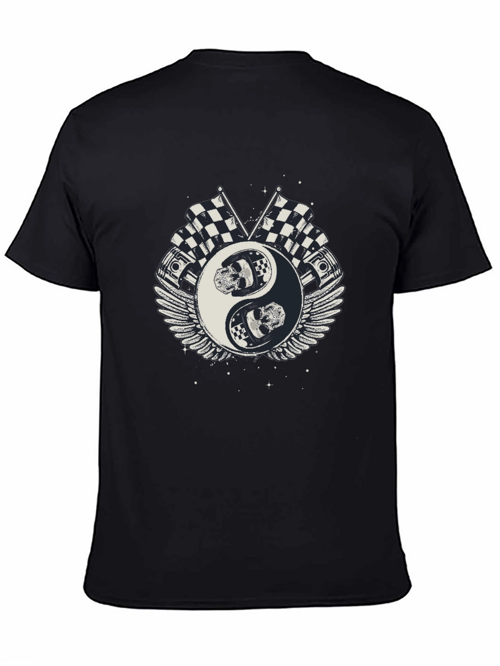 Yin Yang Skull Racing Flags Graphic T-Shirt