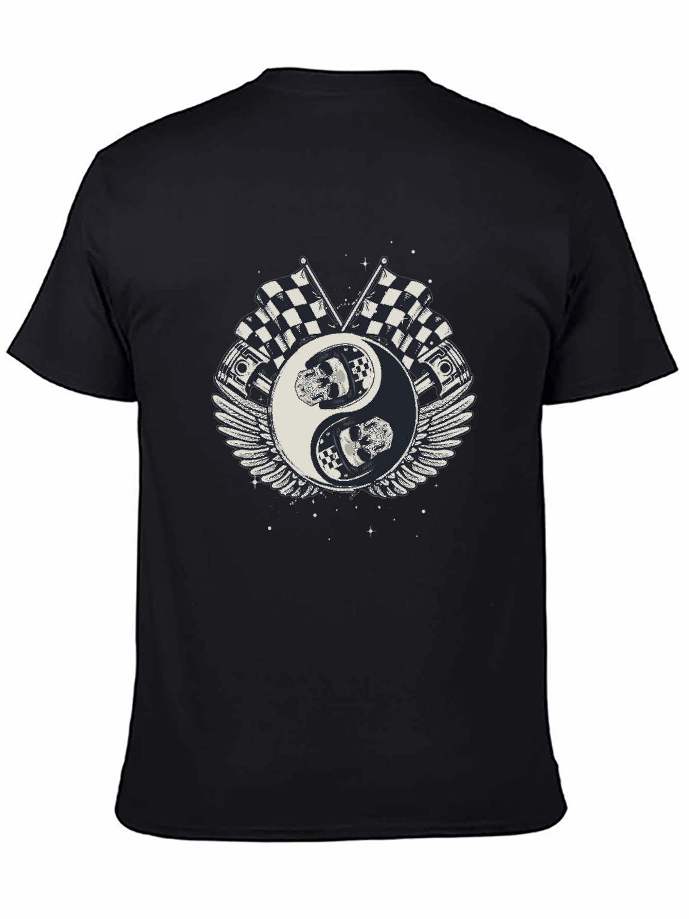 Yin Yang Skull Racing Flags Graphic T-Shirt