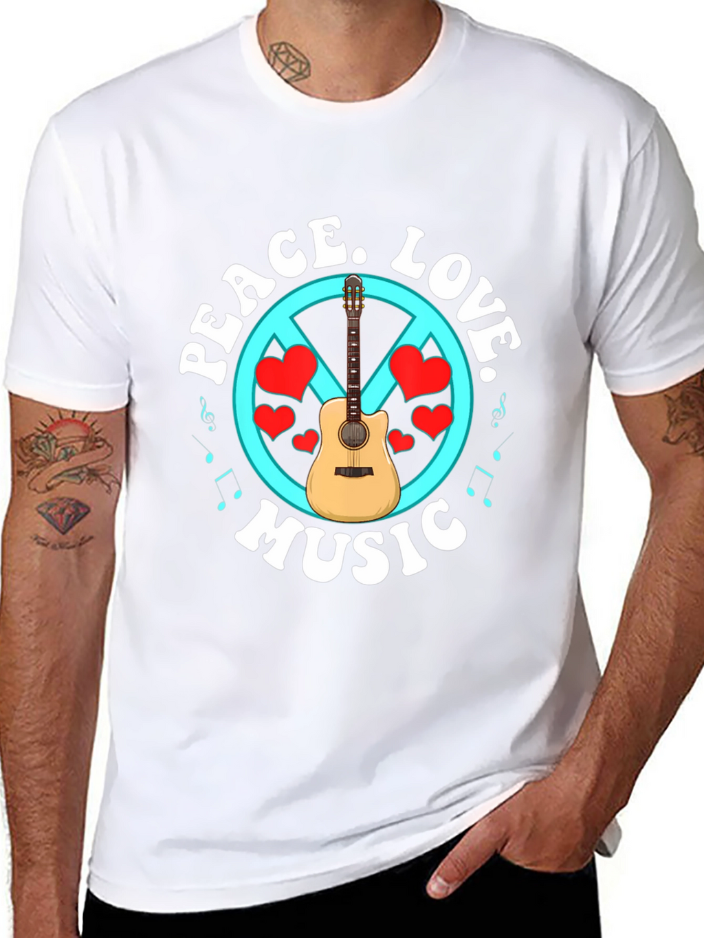 Peace Love Music T-Shirt - Guitar Graphic Tee