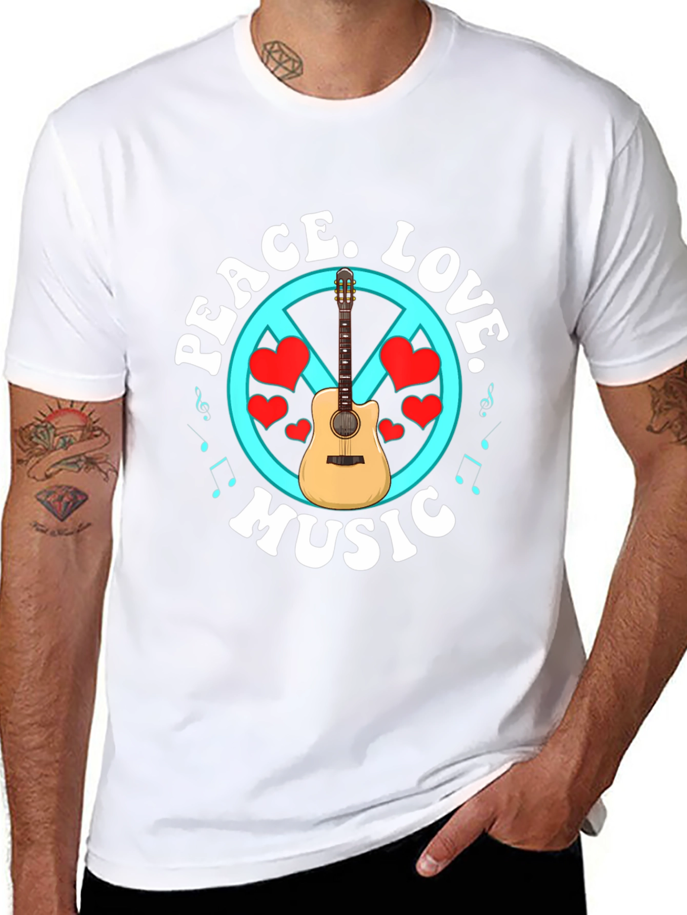 Peace Love Music T-Shirt - Guitar Graphic Tee