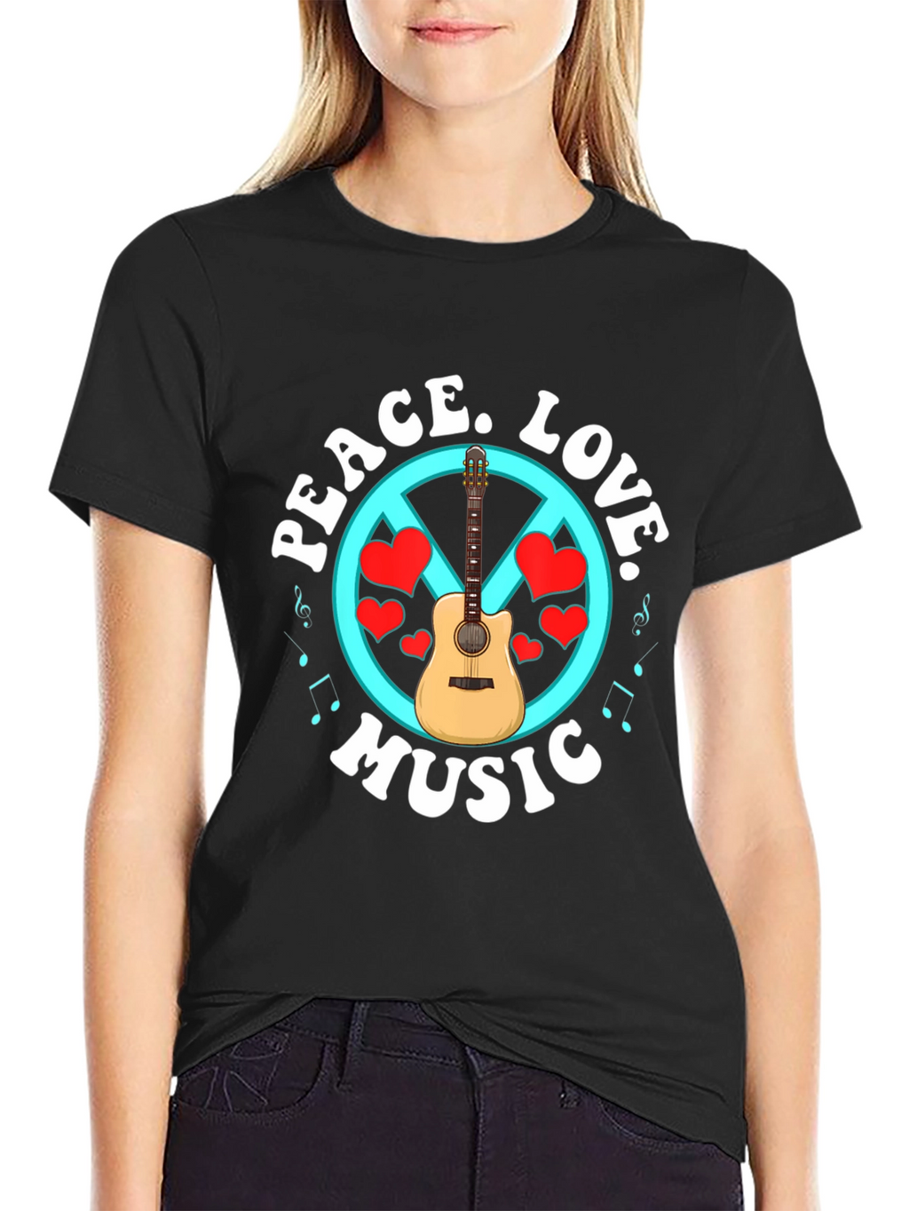 Peace Love Music T-Shirt - Guitar Graphic Tee