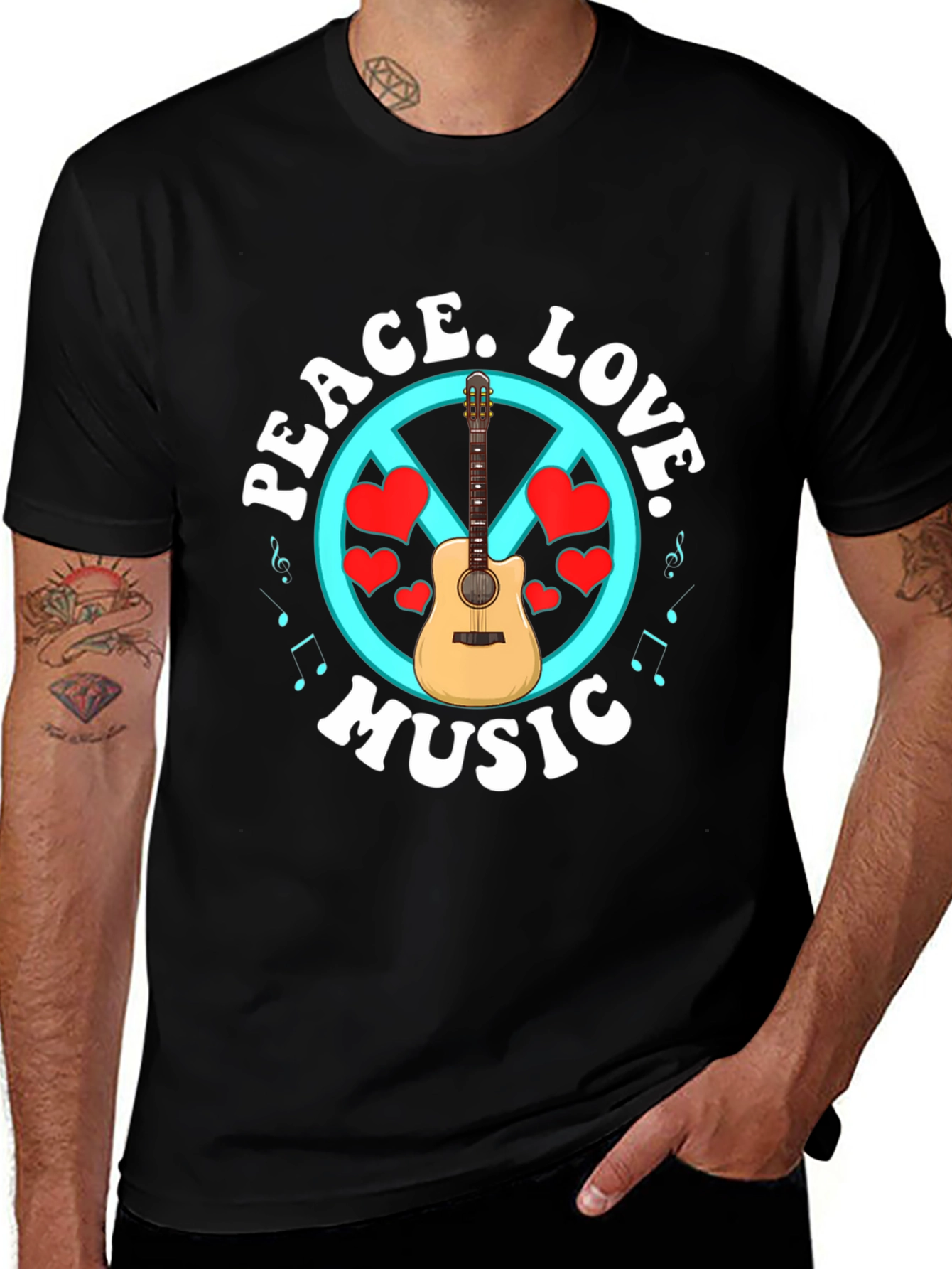 Peace Love Music T-Shirt - Guitar Graphic Tee