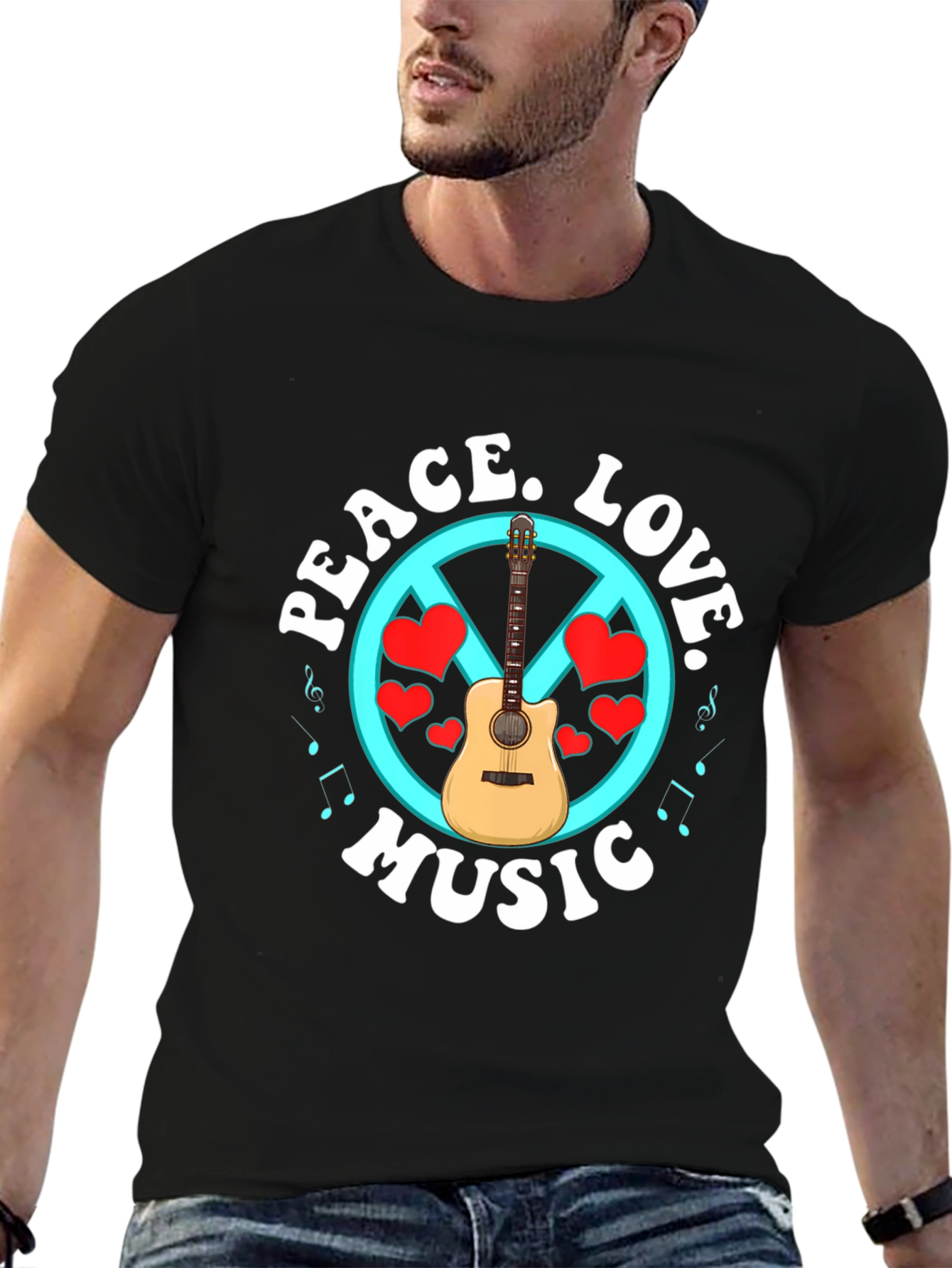 Peace Love Music T-Shirt - Guitar Graphic Tee