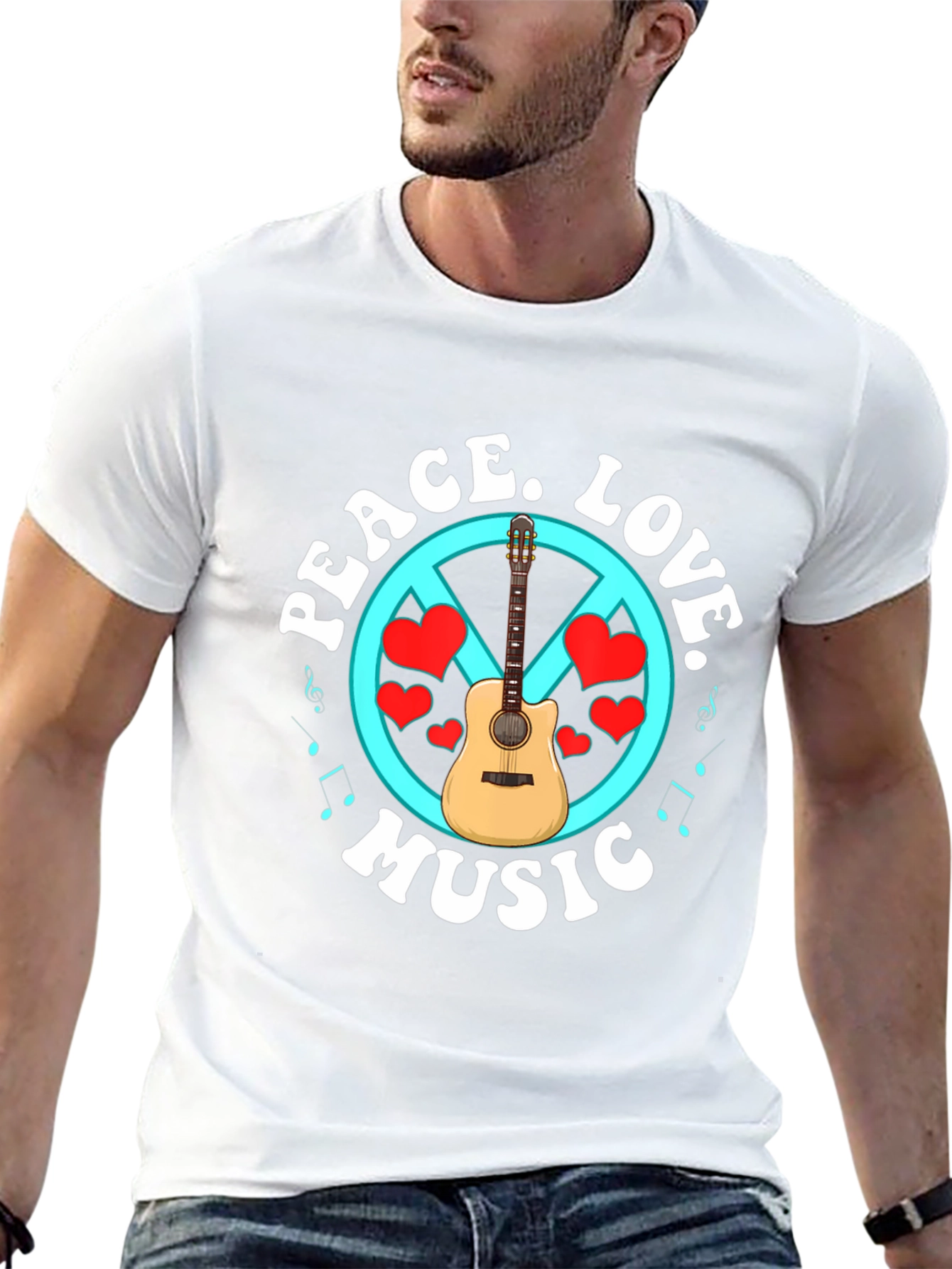 Peace Love Music T-Shirt - Guitar Graphic Tee