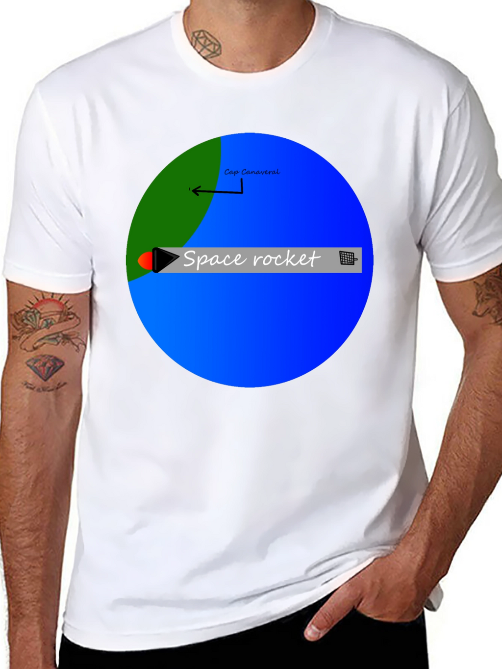 Space Rocket Graphic Black T-Shirt
