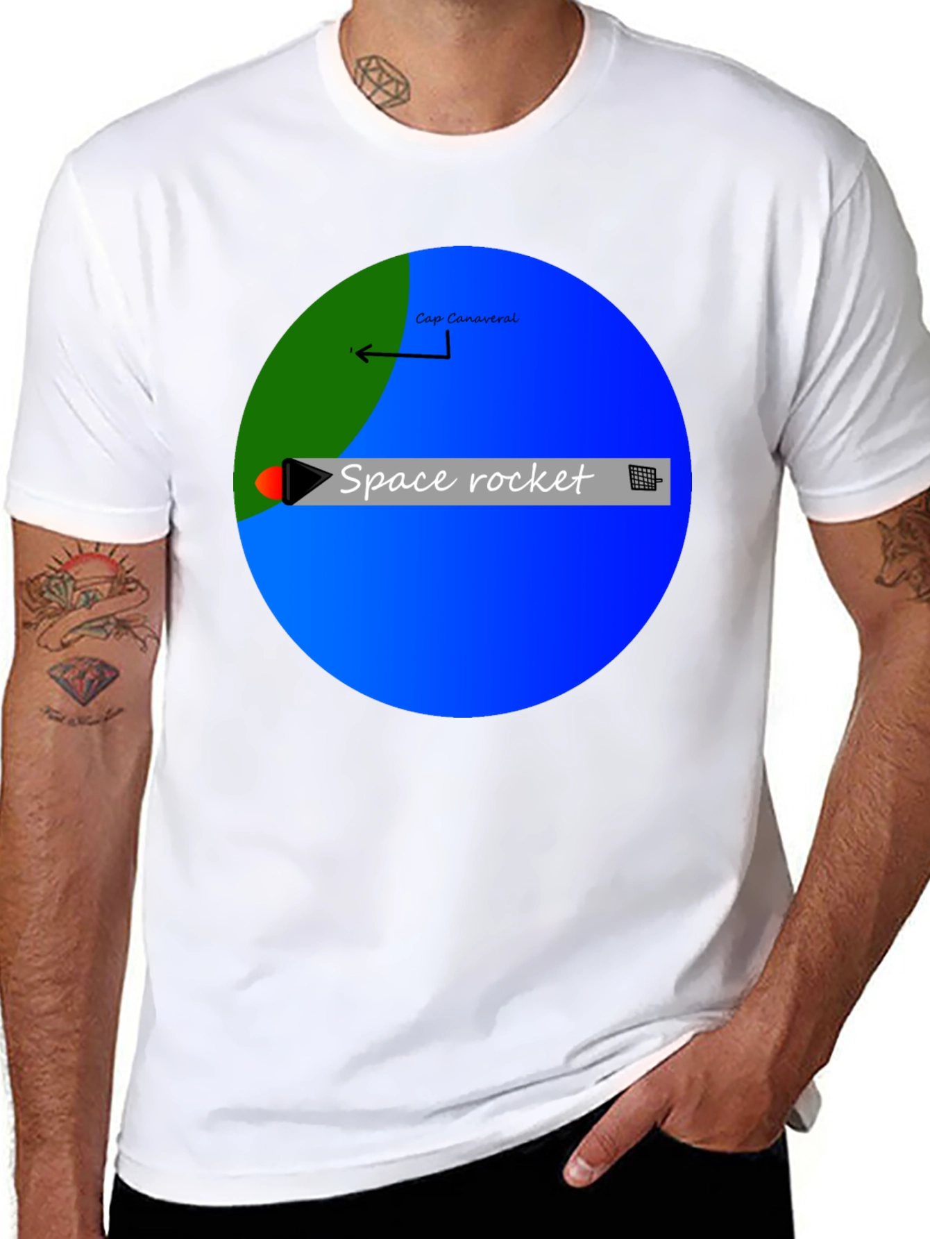 Space Rocket Graphic Black T-Shirt