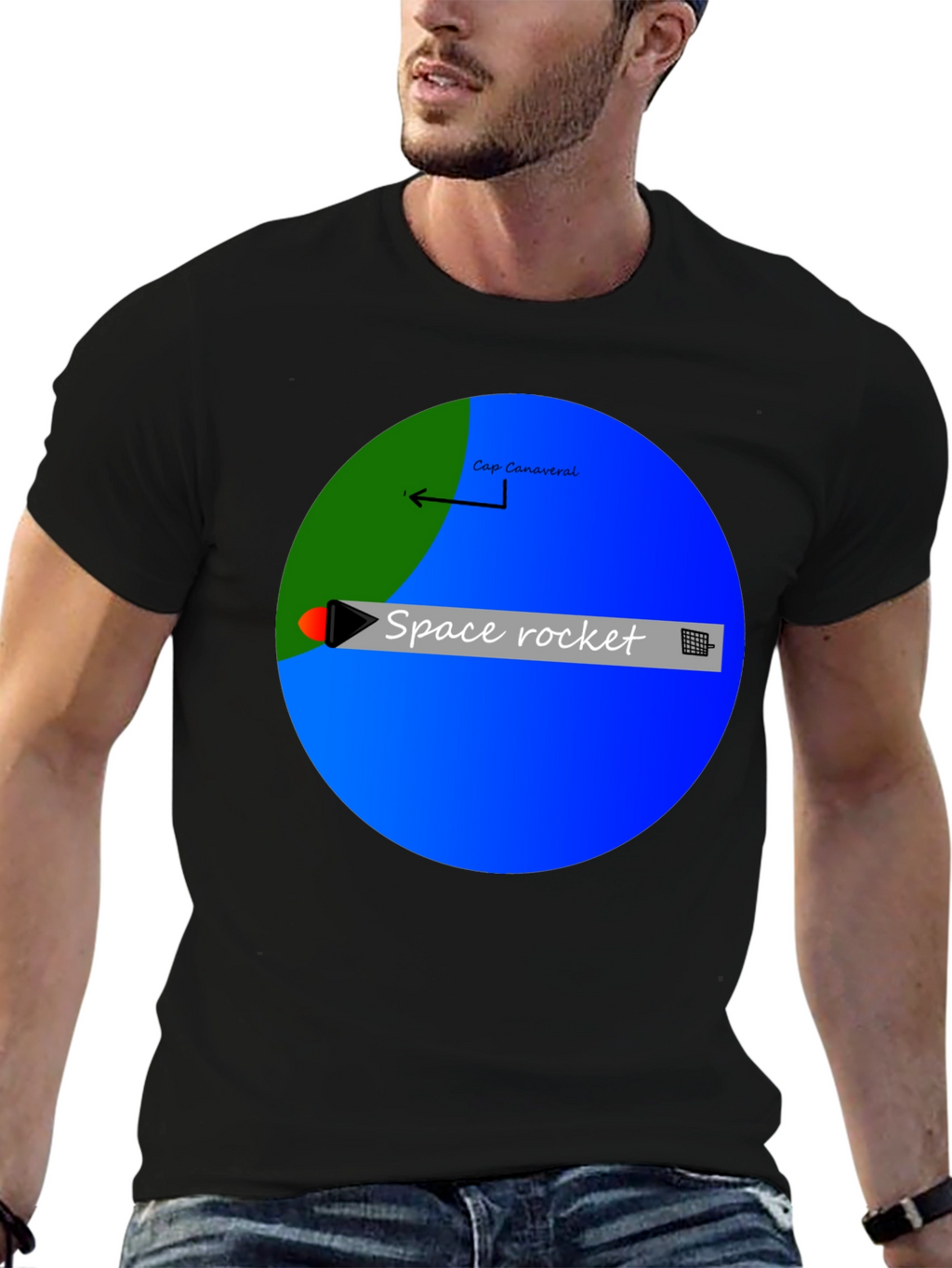 Space Rocket Graphic Black T-Shirt