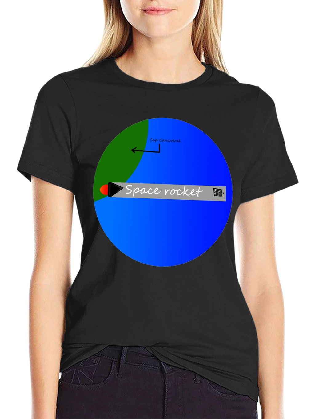Space Rocket Graphic Black T-Shirt