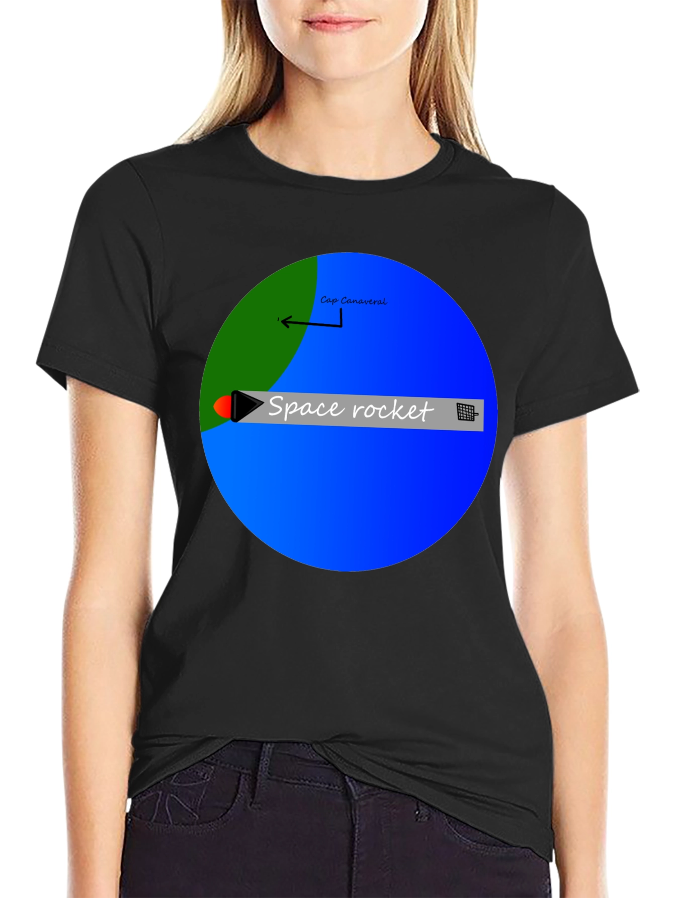 Space Rocket Graphic Black T-Shirt