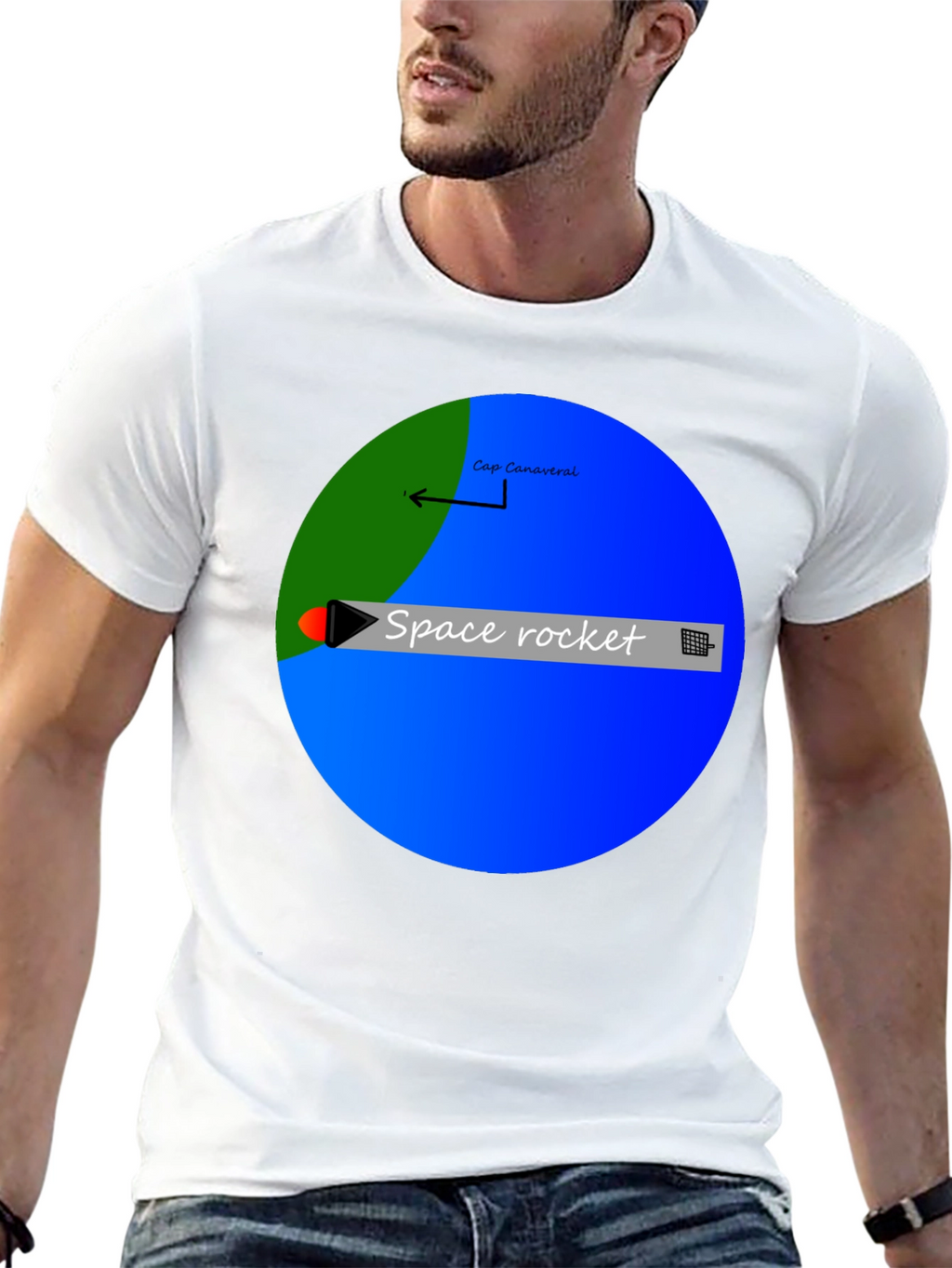 Space Rocket Graphic Black T-Shirt