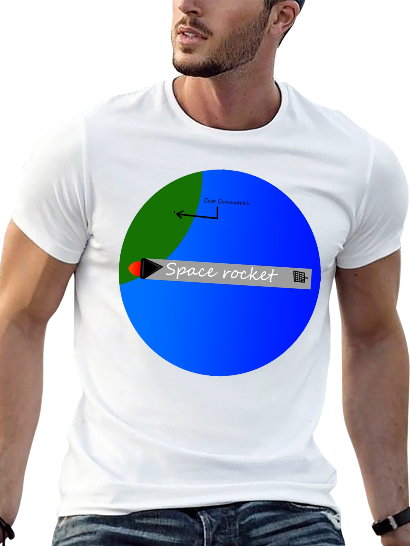 Space Rocket Graphic Black T-Shirt