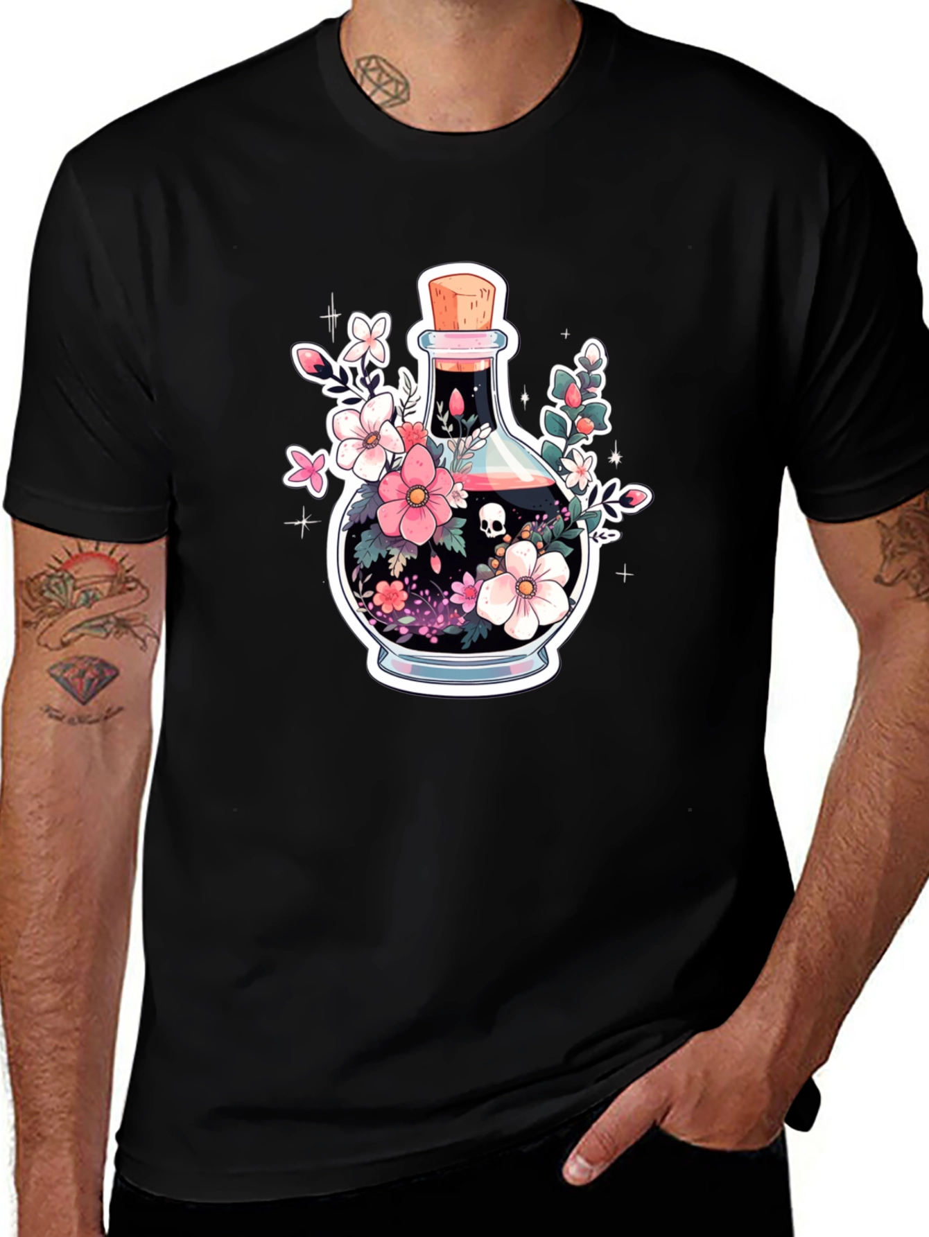 Skull Potion Floral Black T-Shirt
