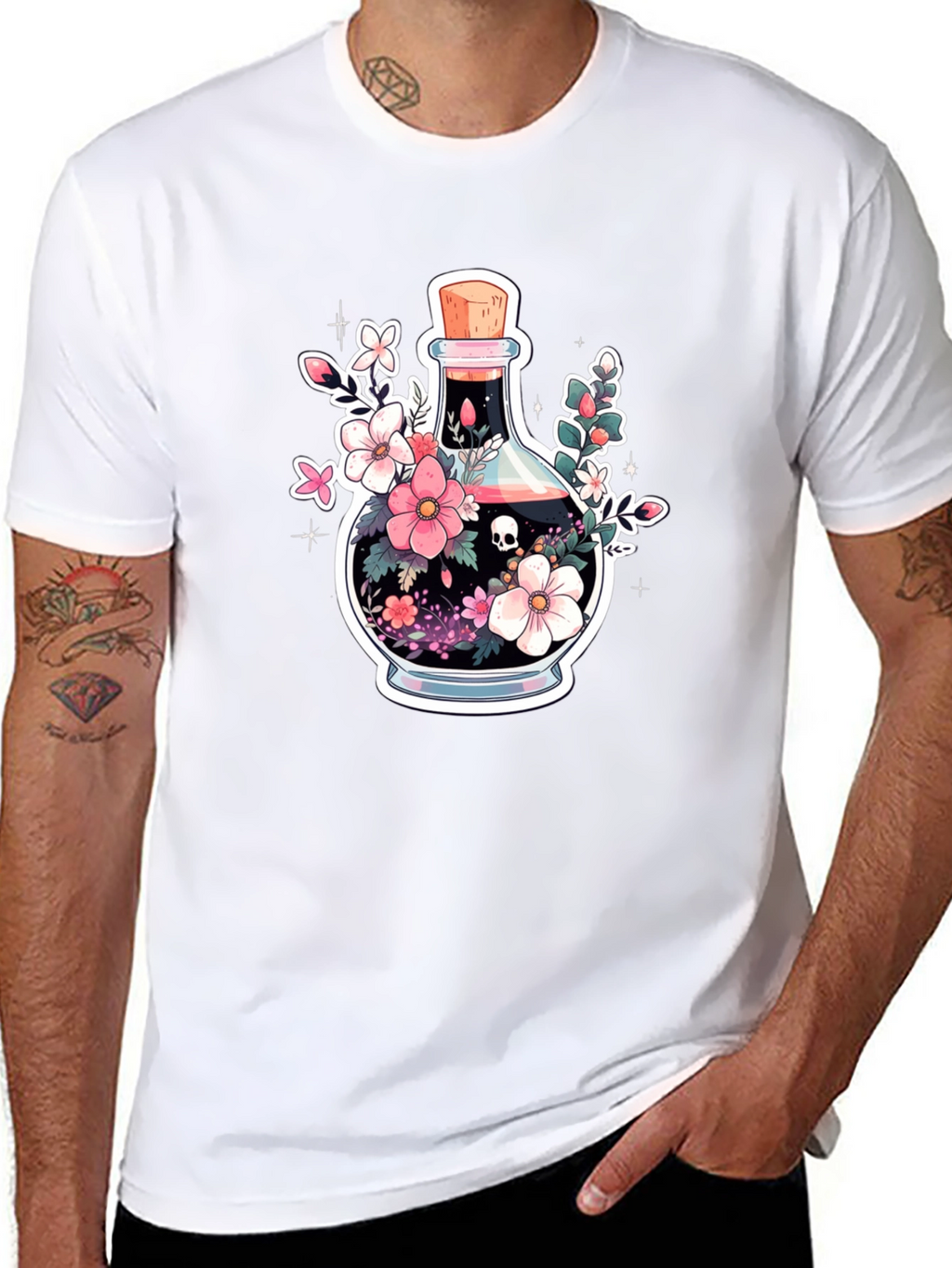 Skull Potion Floral Black T-Shirt