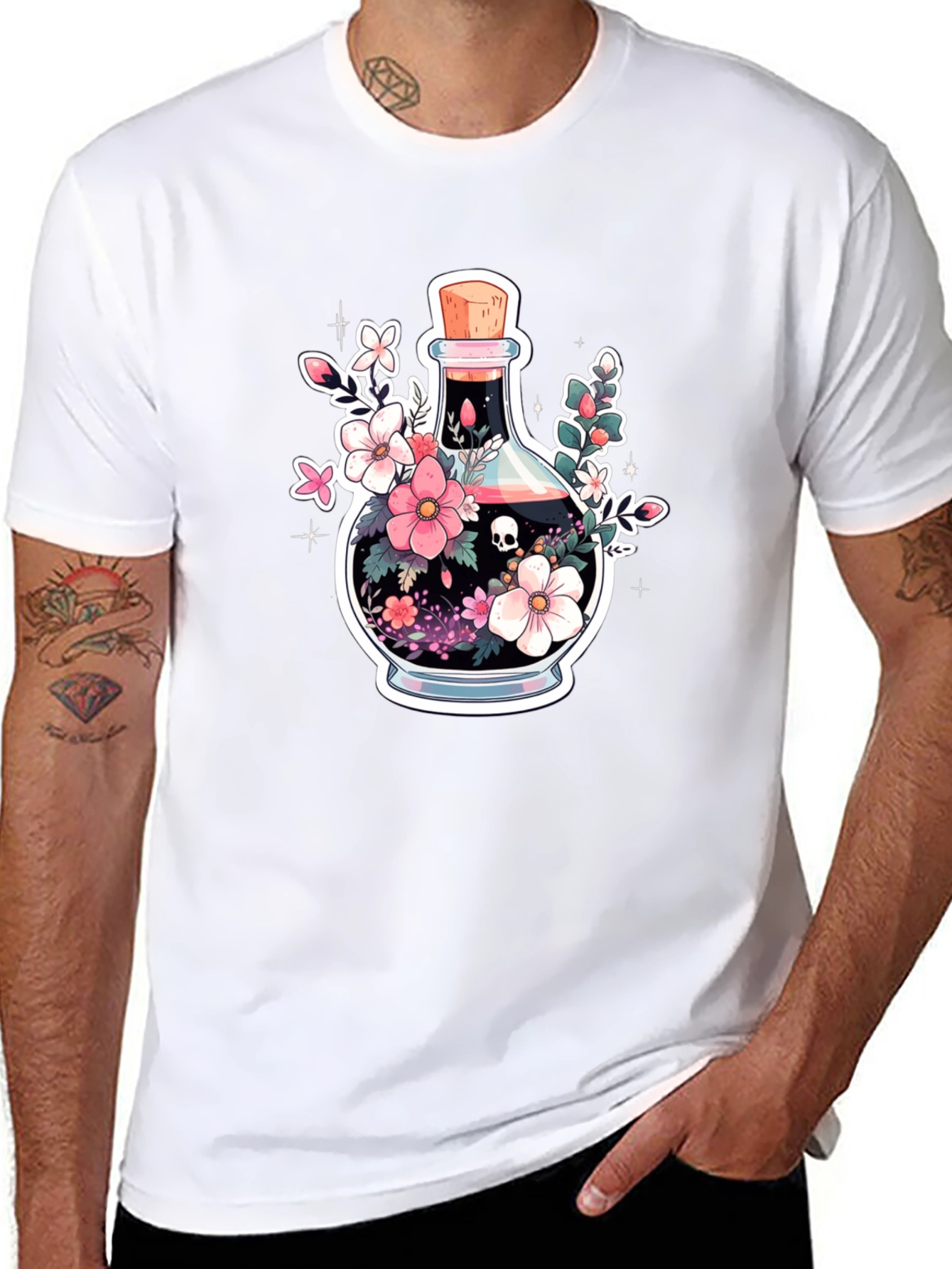 Skull Potion Floral Black T-Shirt