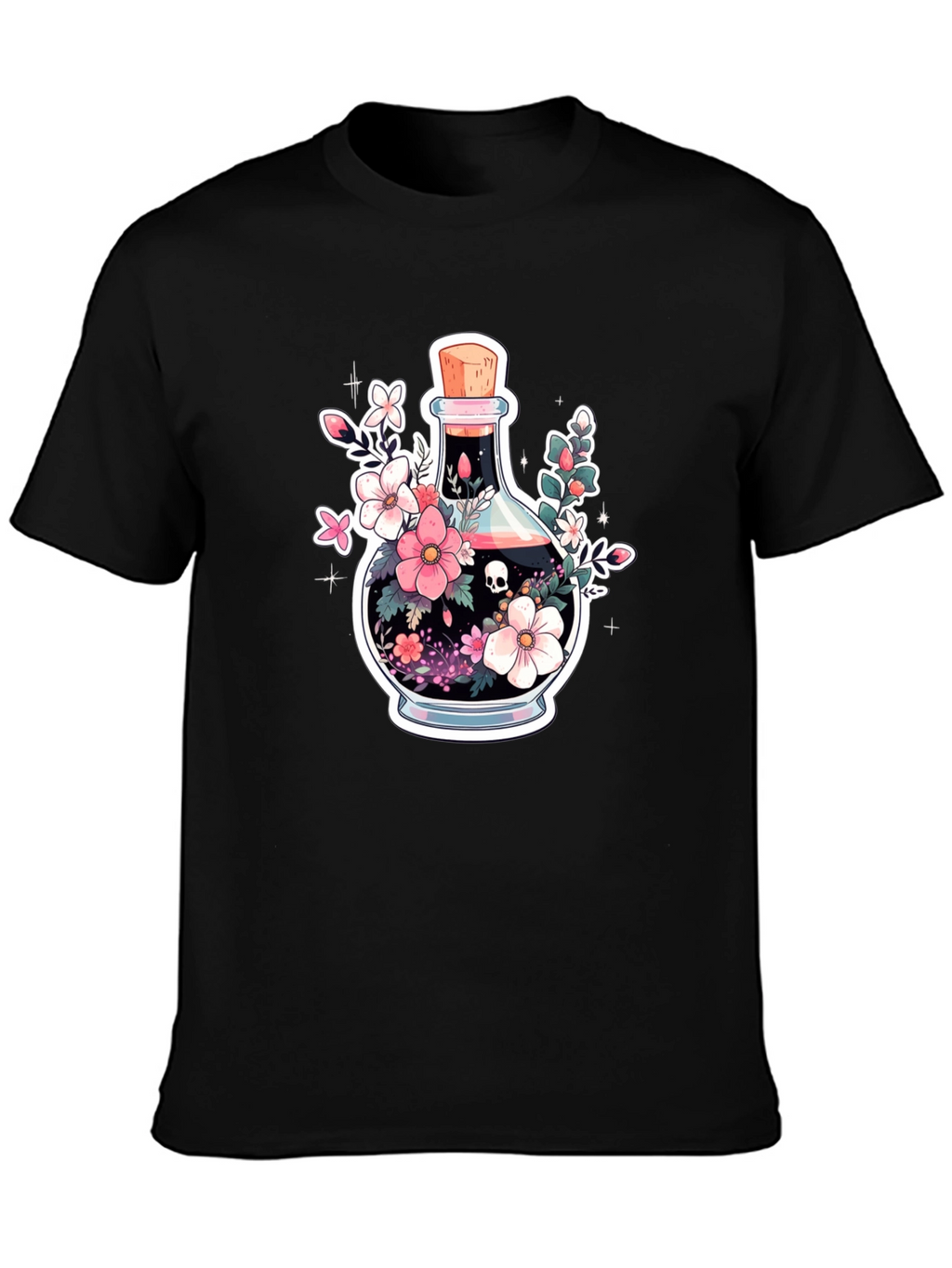 Skull Potion Floral Black T-Shirt