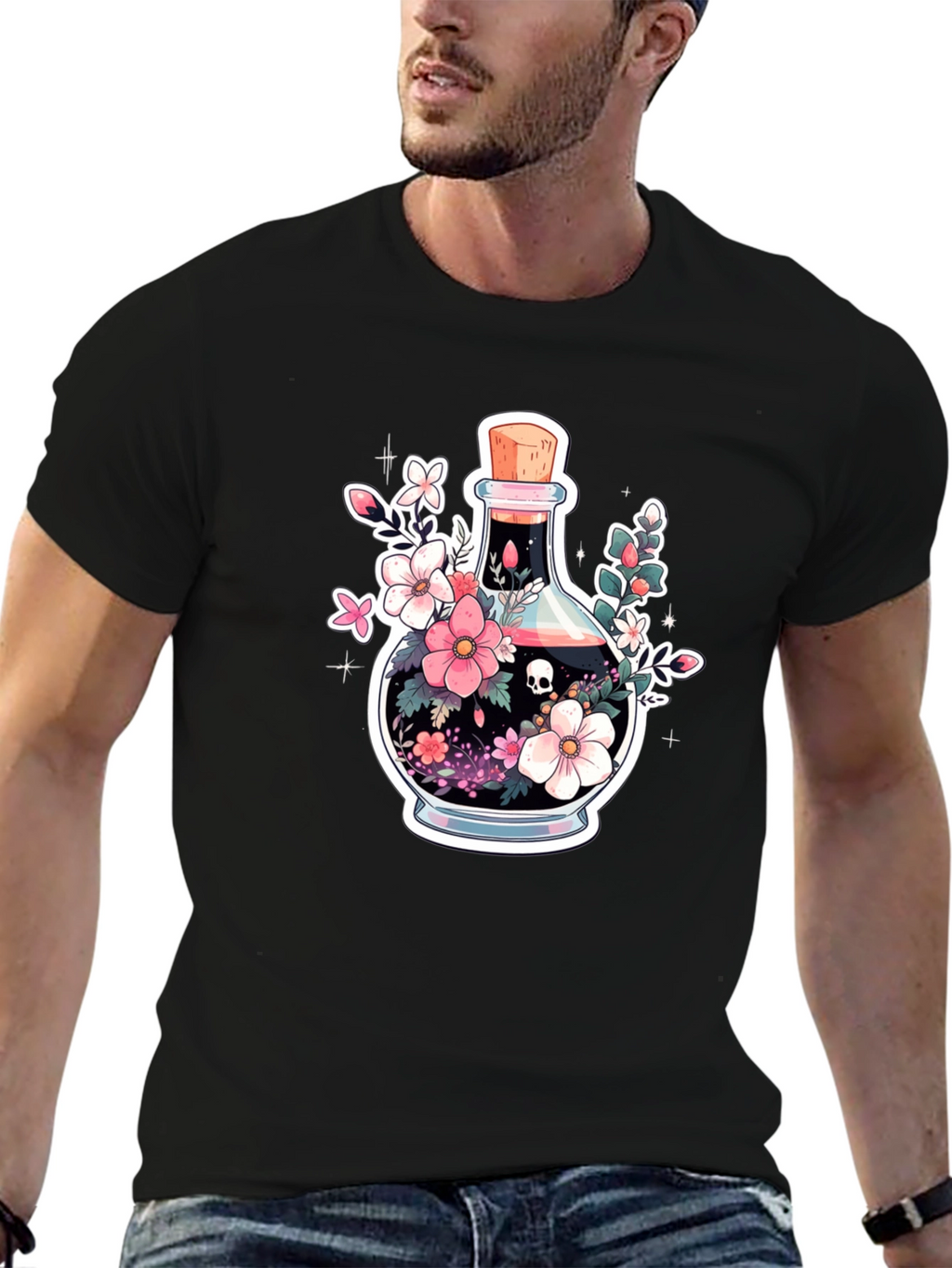 Skull Potion Floral Black T-Shirt