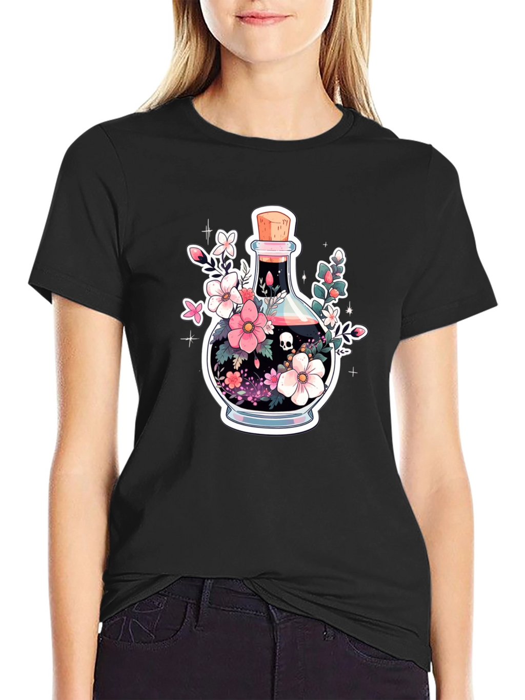Skull Potion Floral Black T-Shirt