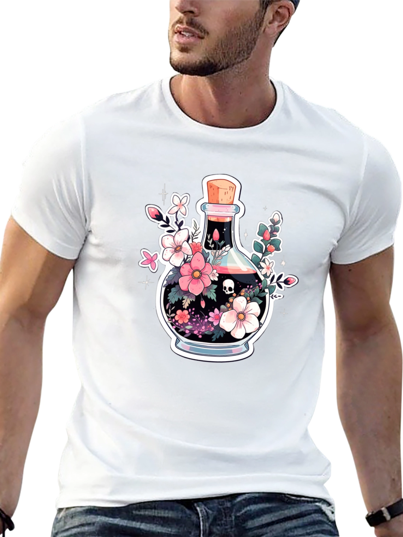 Skull Potion Floral Black T-Shirt