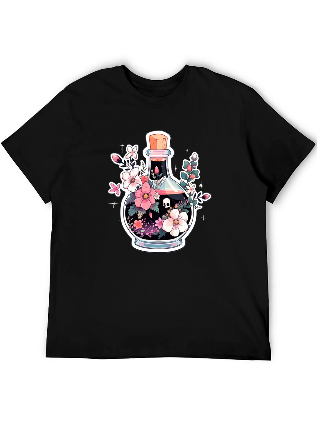Skull Potion Floral Black T-Shirt