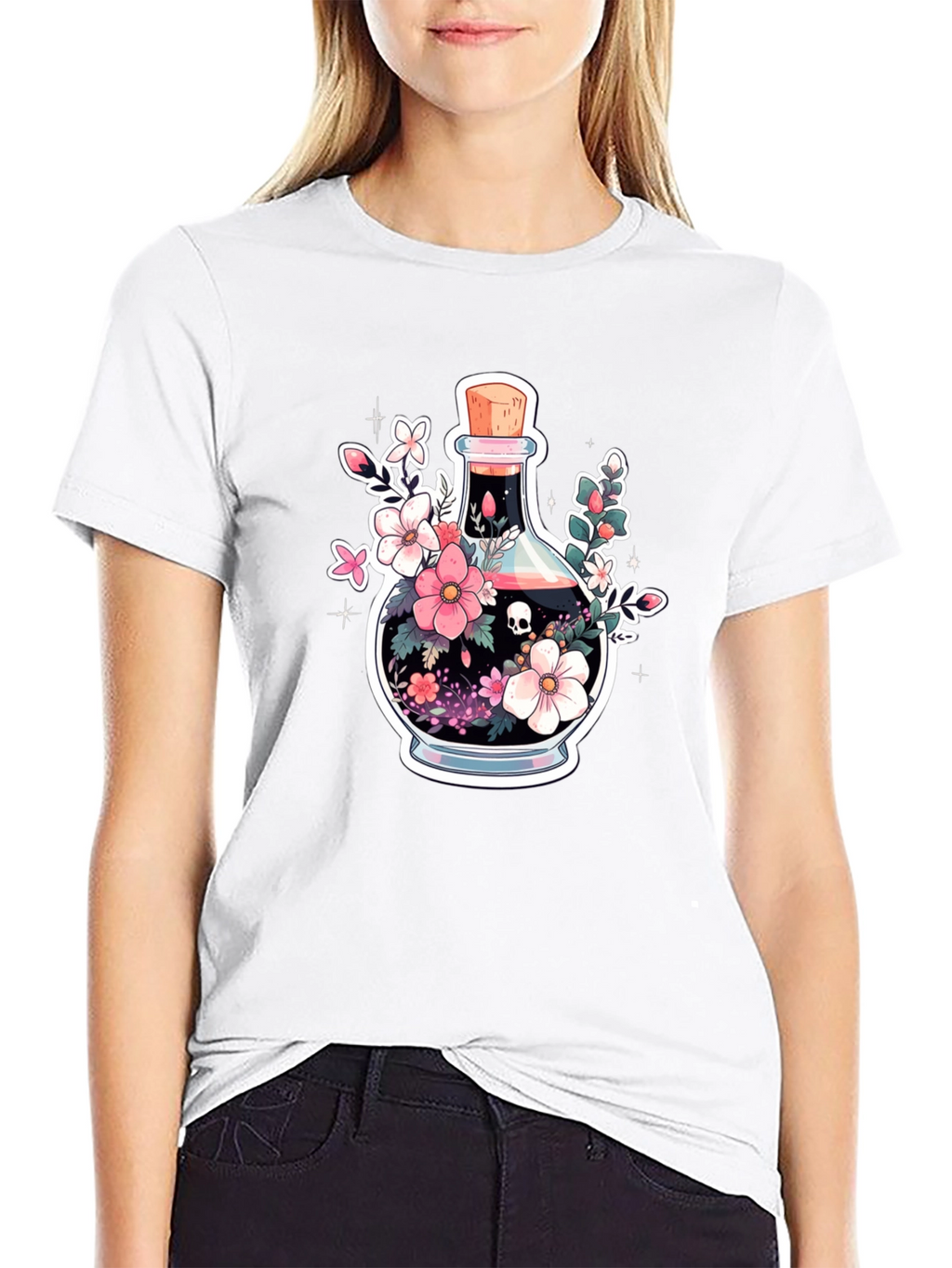 Skull Potion Floral Black T-Shirt