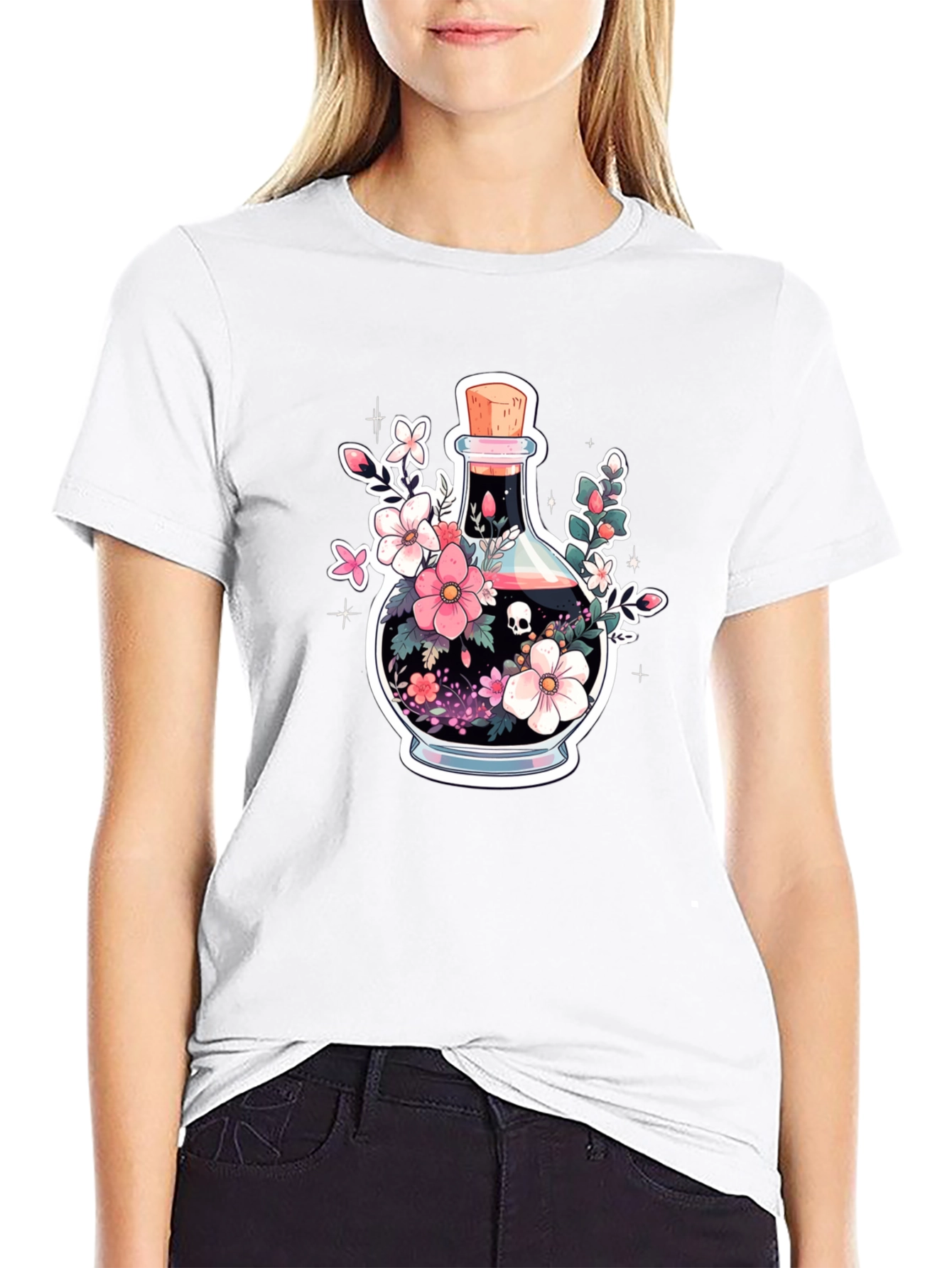 Skull Potion Floral Black T-Shirt