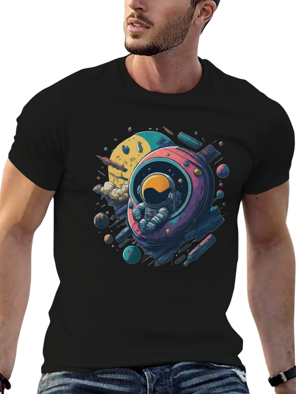 Astronaut in Space Black T-Shirt
