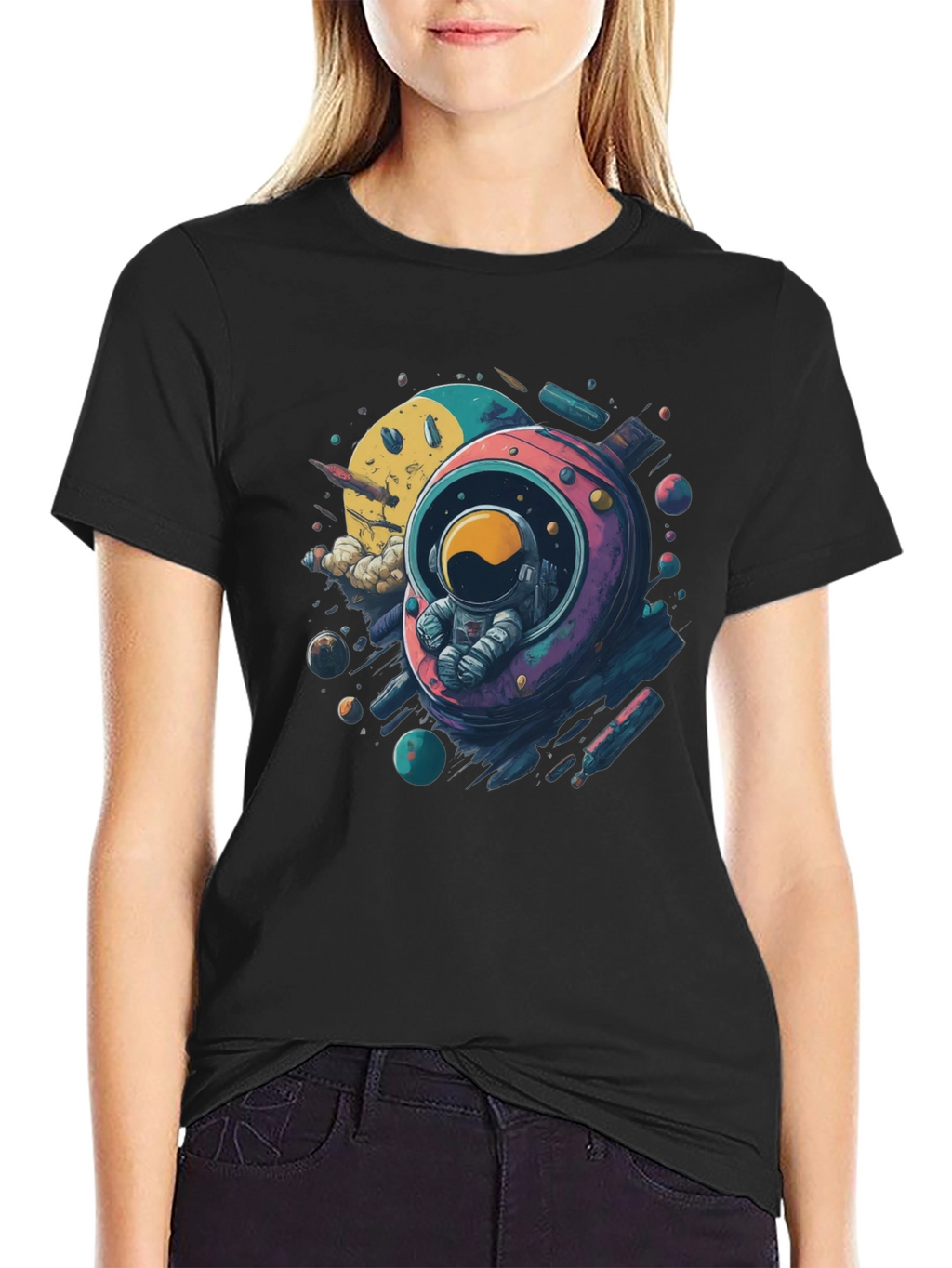 Astronaut in Space Black T-Shirt