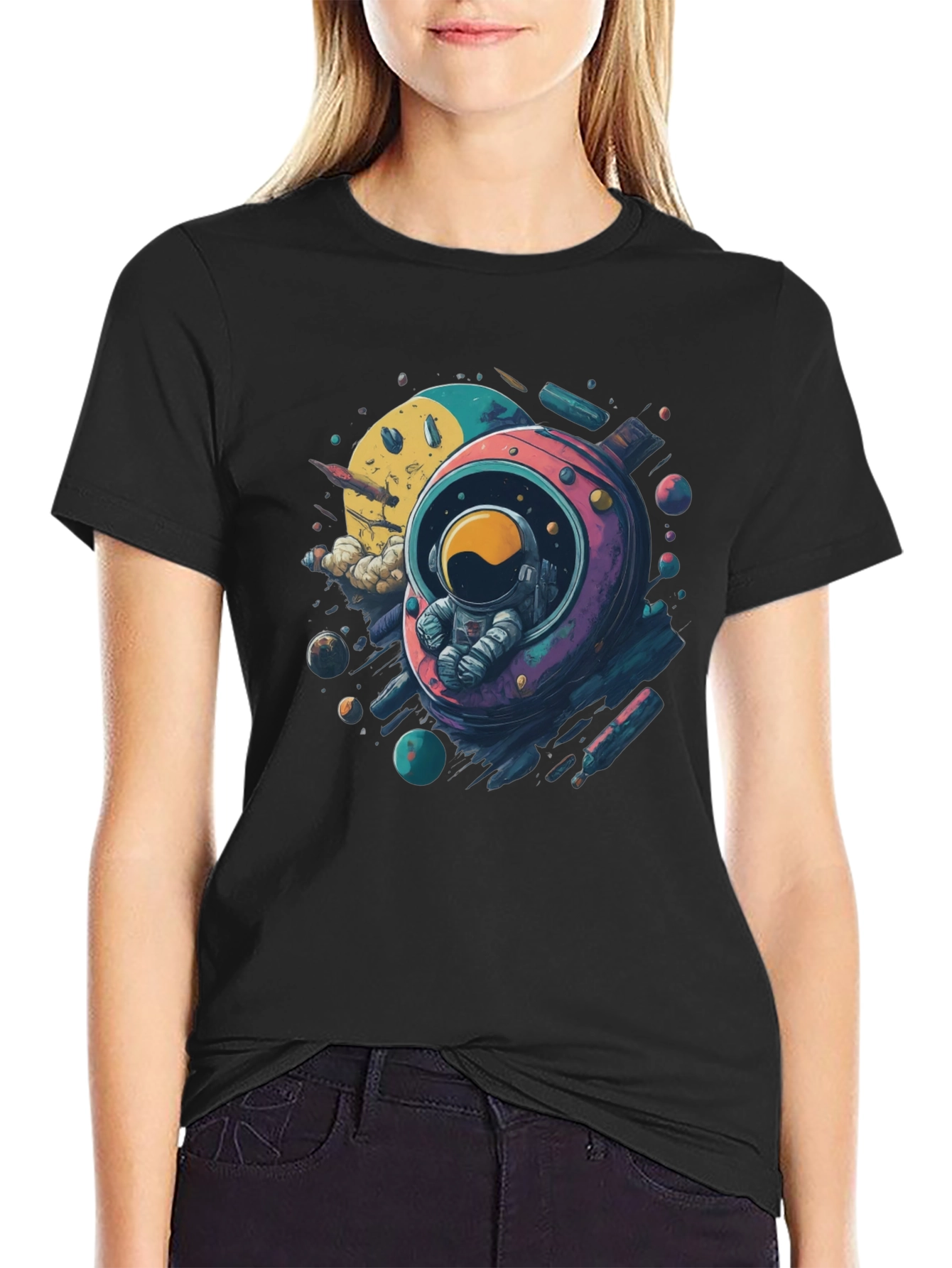 Astronaut in Space Black T-Shirt