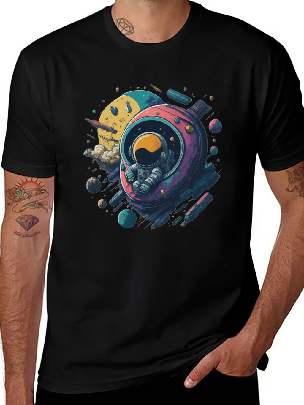 Astronaut in Space Black T-Shirt