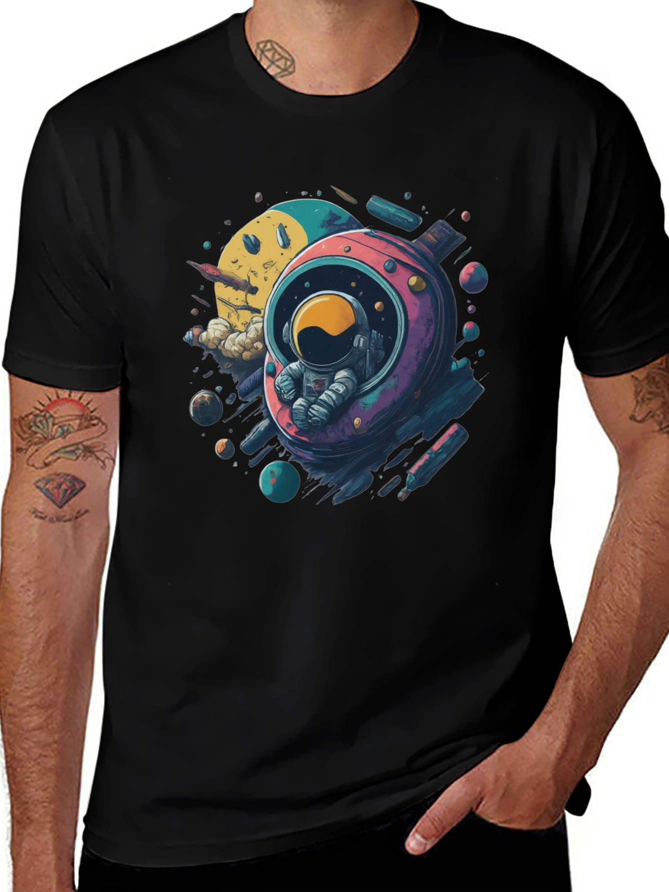 Astronaut in Space Black T-Shirt