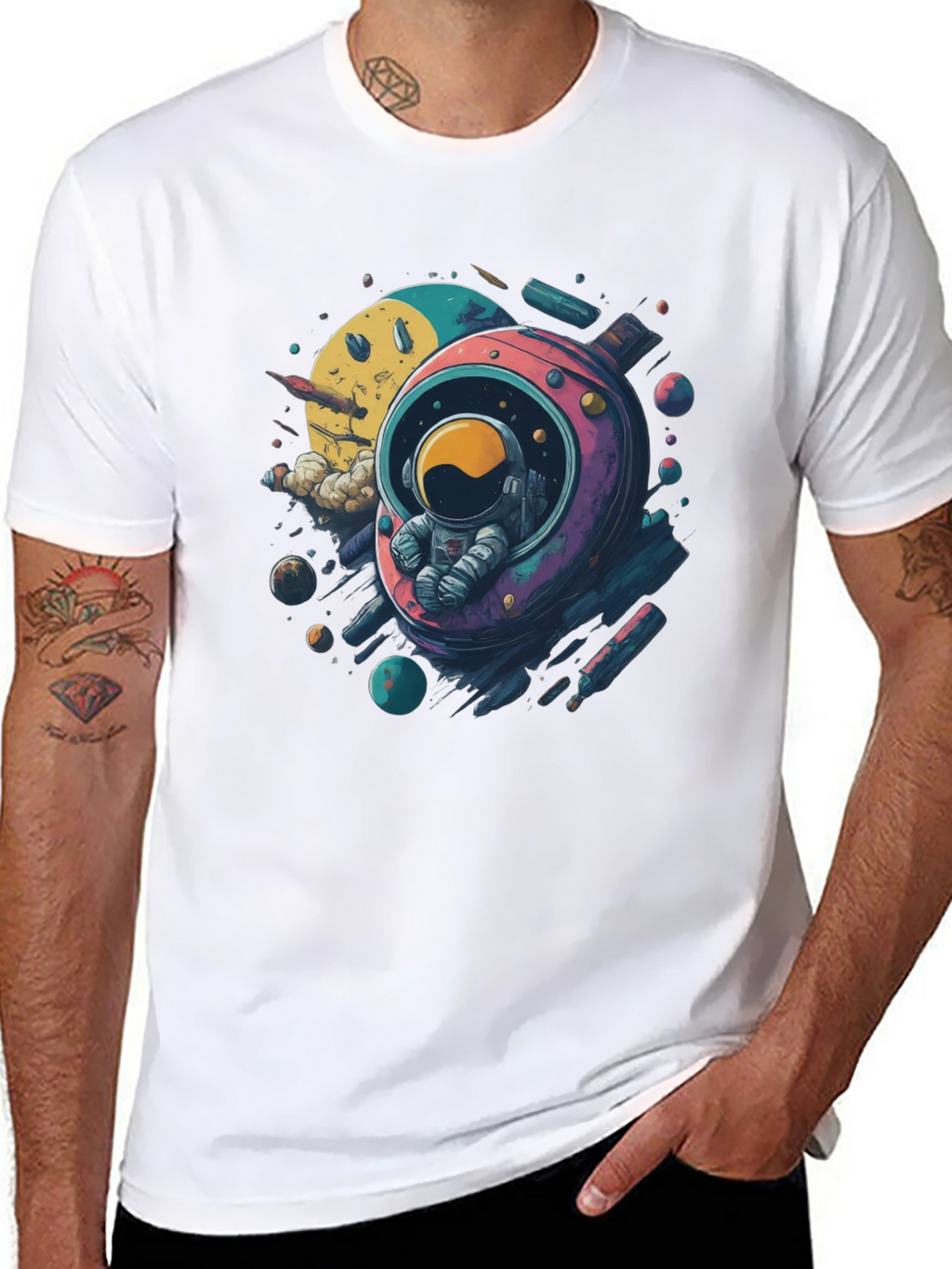 Astronaut in Space Black T-Shirt