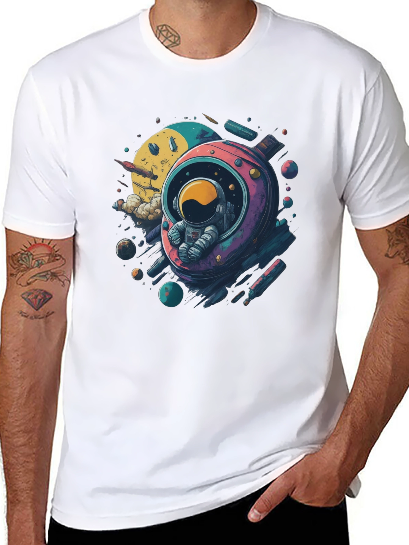 Astronaut in Space Black T-Shirt