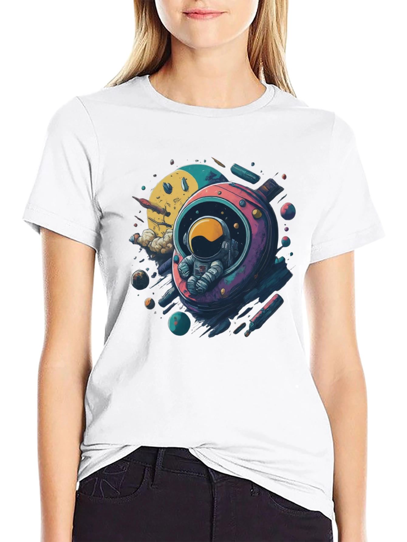 Astronaut in Space Black T-Shirt