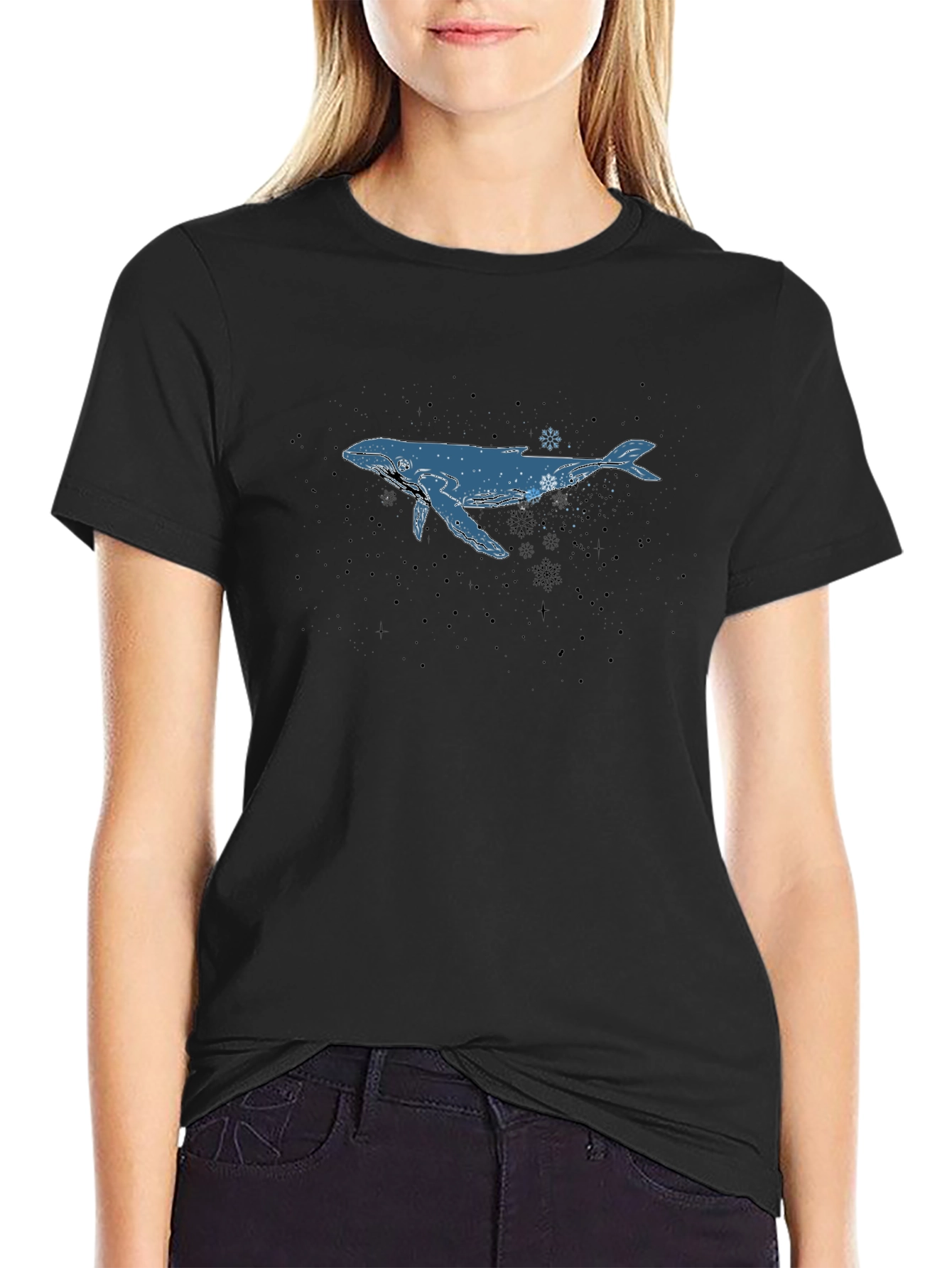 Whale & Snowflake Graphic Black T-Shirt